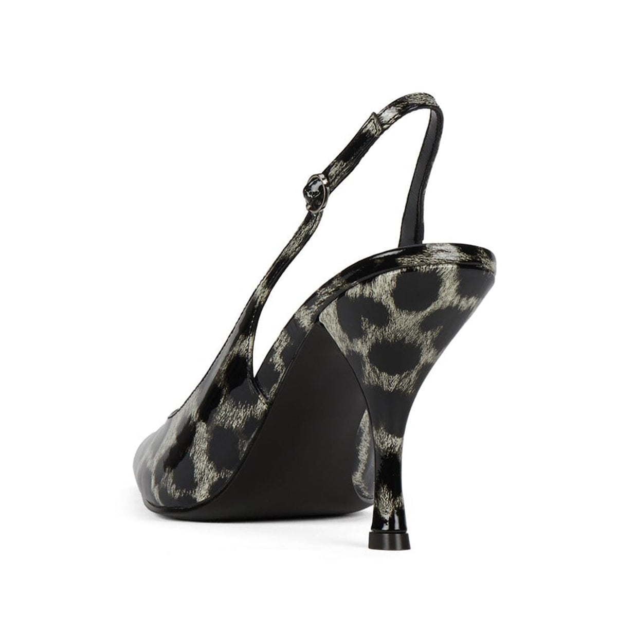 Patent Gray Leopard Pattern Pointed-Toe Slingback Chic High Heels