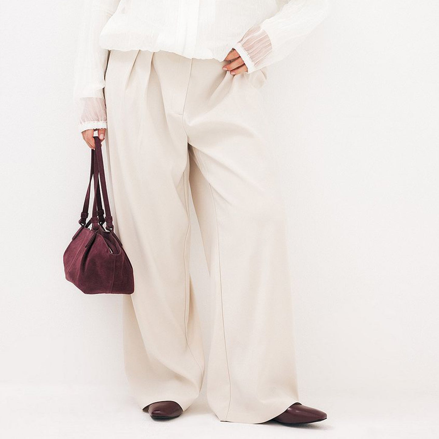 Burgundy Square-Toe Buckle Mary Jane Ballet Flats