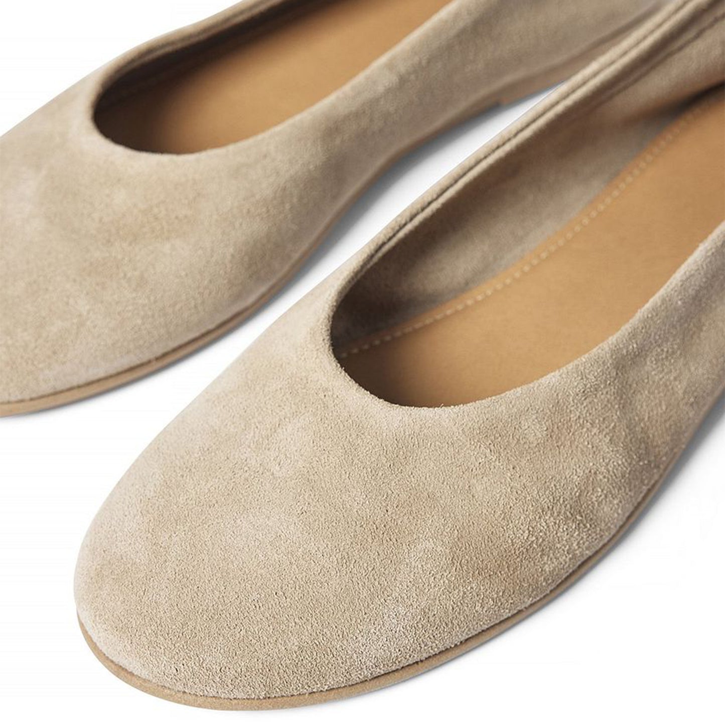 Beige Faux Suede Round-Toe Simple Classic Ballet Flats