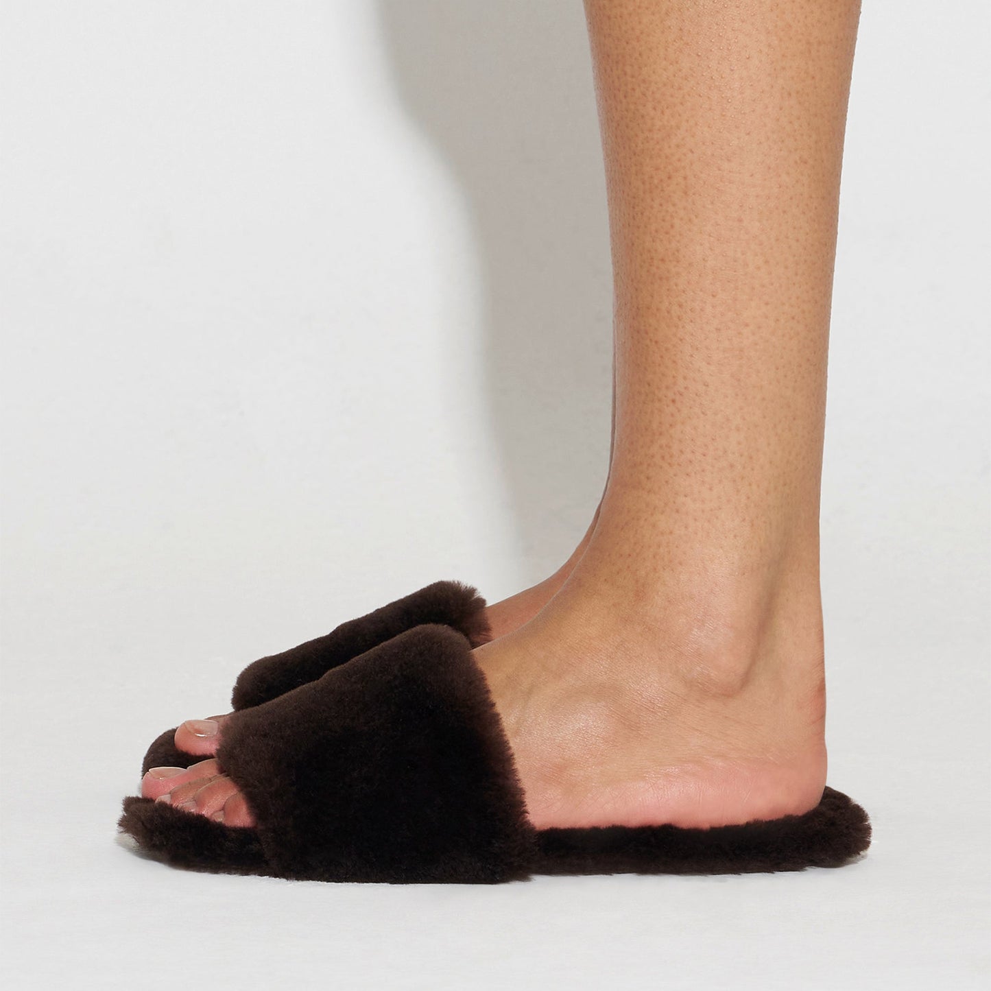 Chocolate Plush Square-Toe Slip-On Slippers Flats
