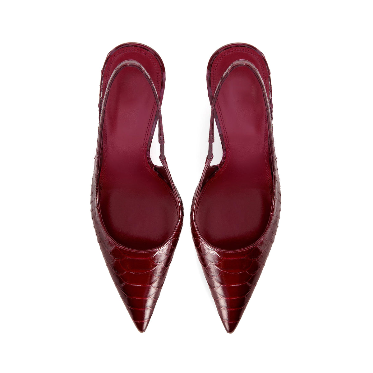 Dark Red Snakeskin Pattern Pointed-Toe Slingback Pumps High Heels