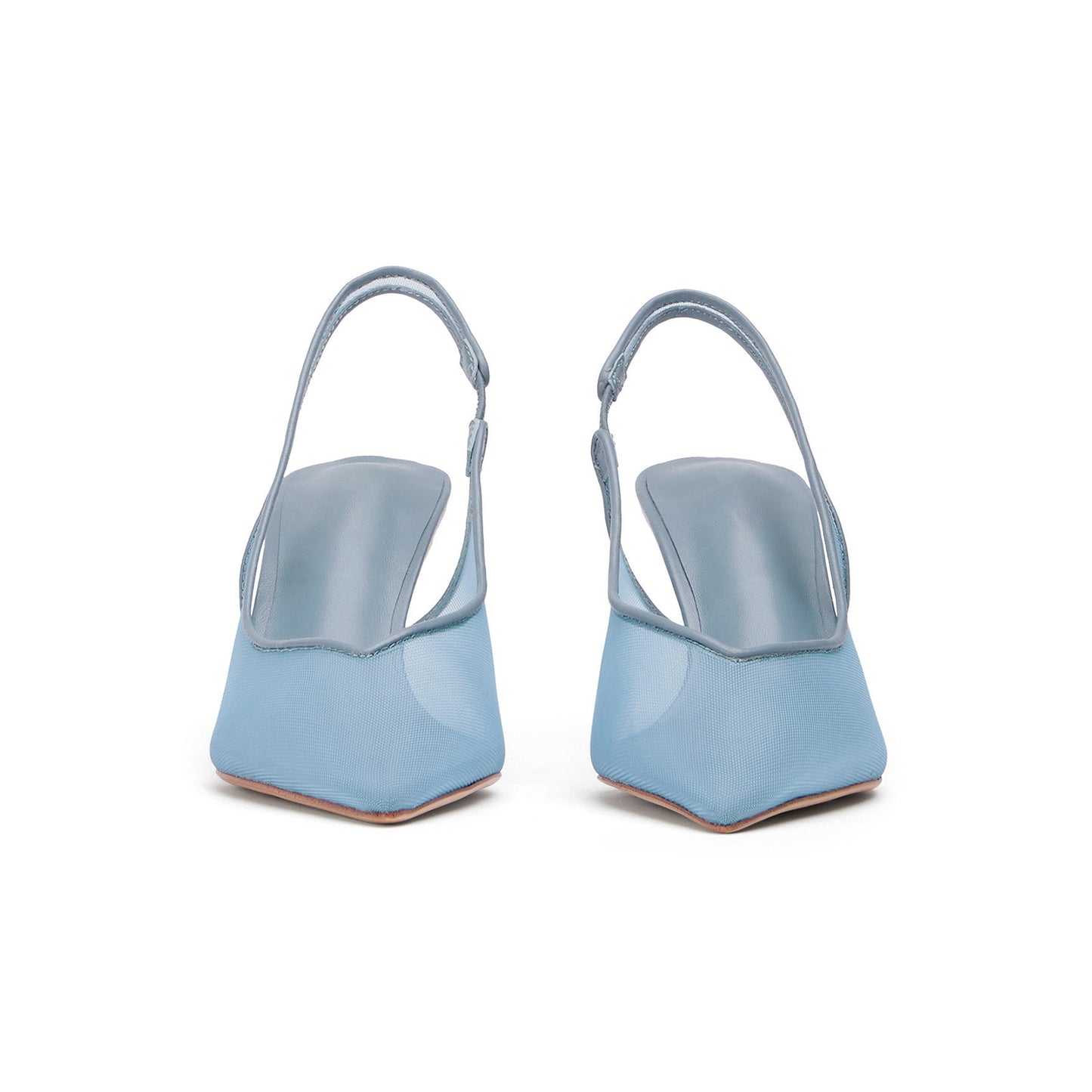 Blue Mesh Pointed-Toe Classic Slingback Kitten Heels
