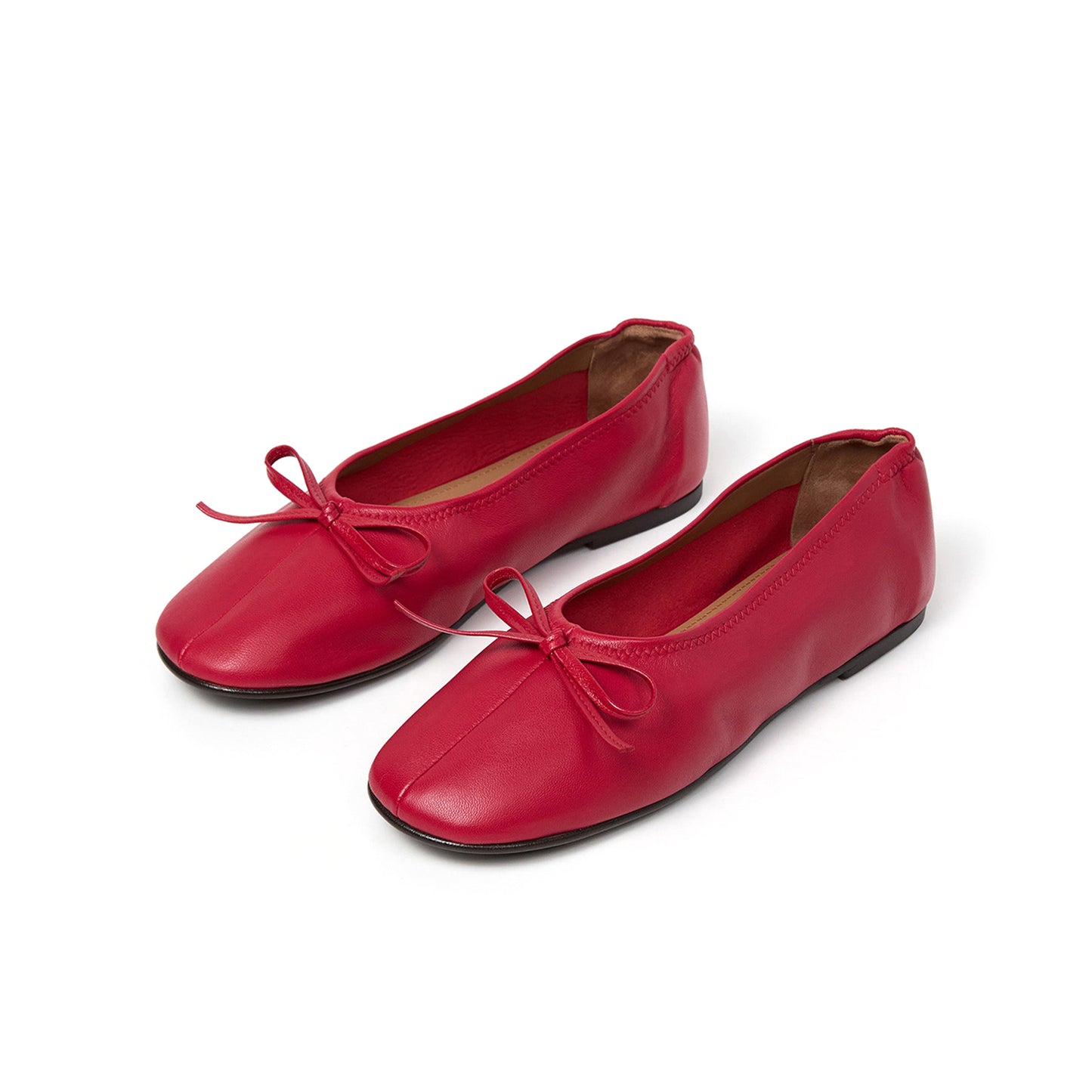 Red Square-Toe Classic Front Bow Slip-On Ballet Flats