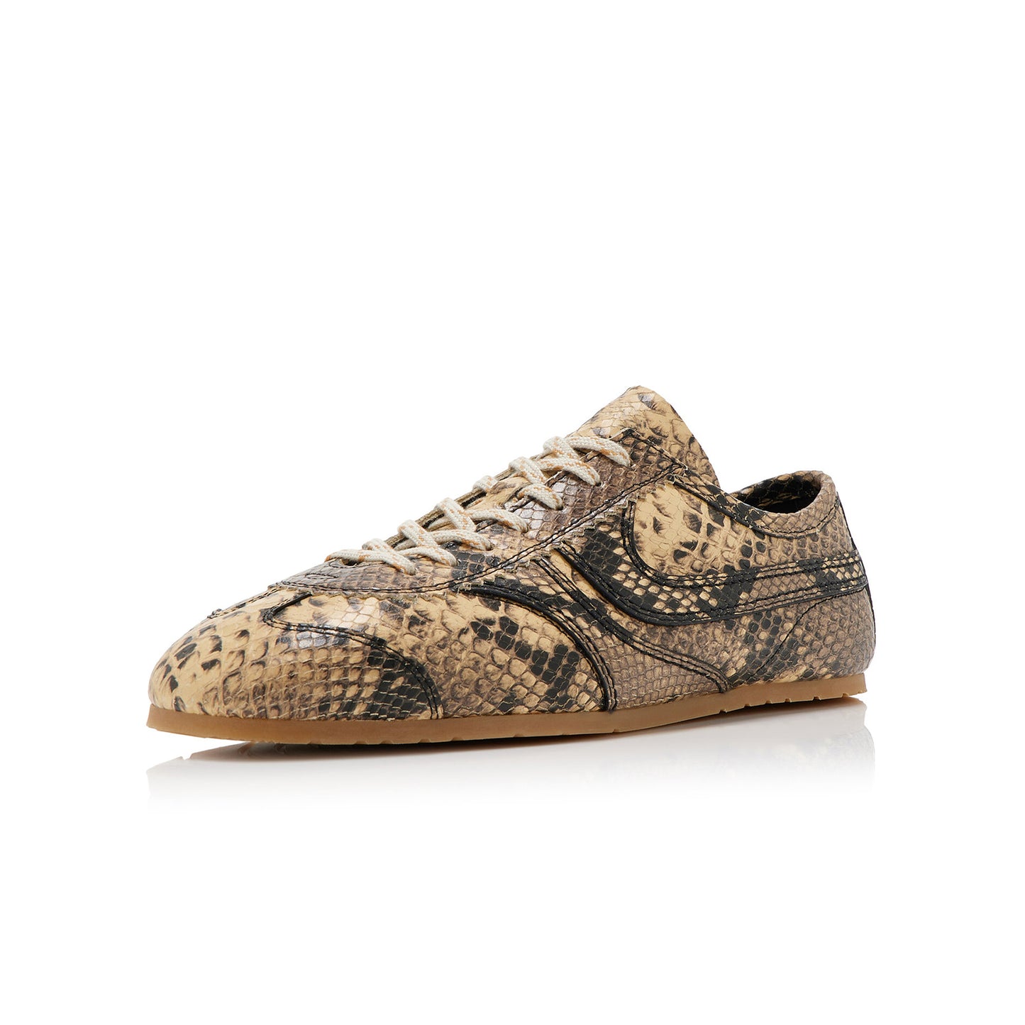 Nude Snakeskin Print Vegan Leather Square-Toe Lace-Up Sneakers Flats