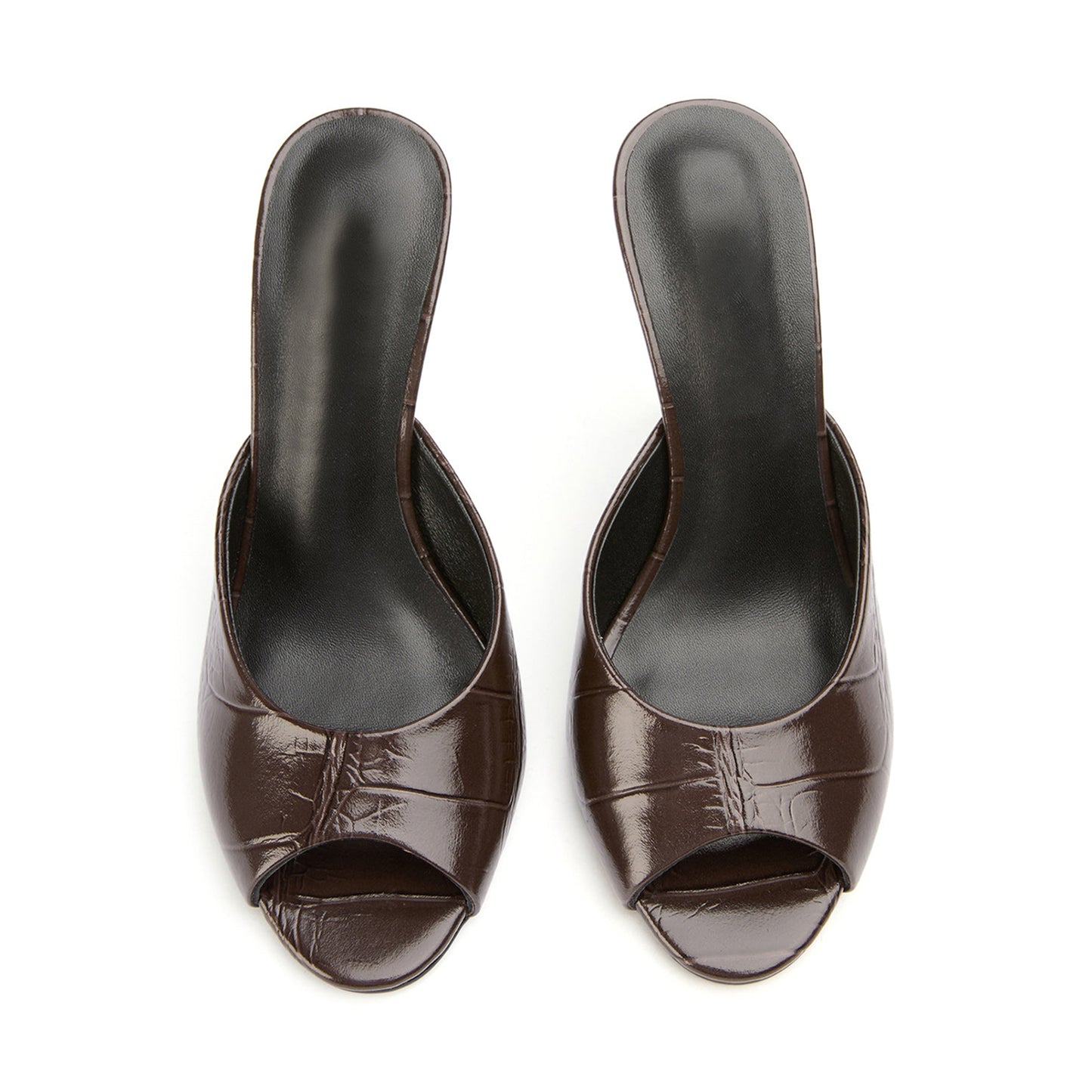 Chocolate Stone Pattern Peep Round-Toe Slip-On Backless Stiletto High Heels