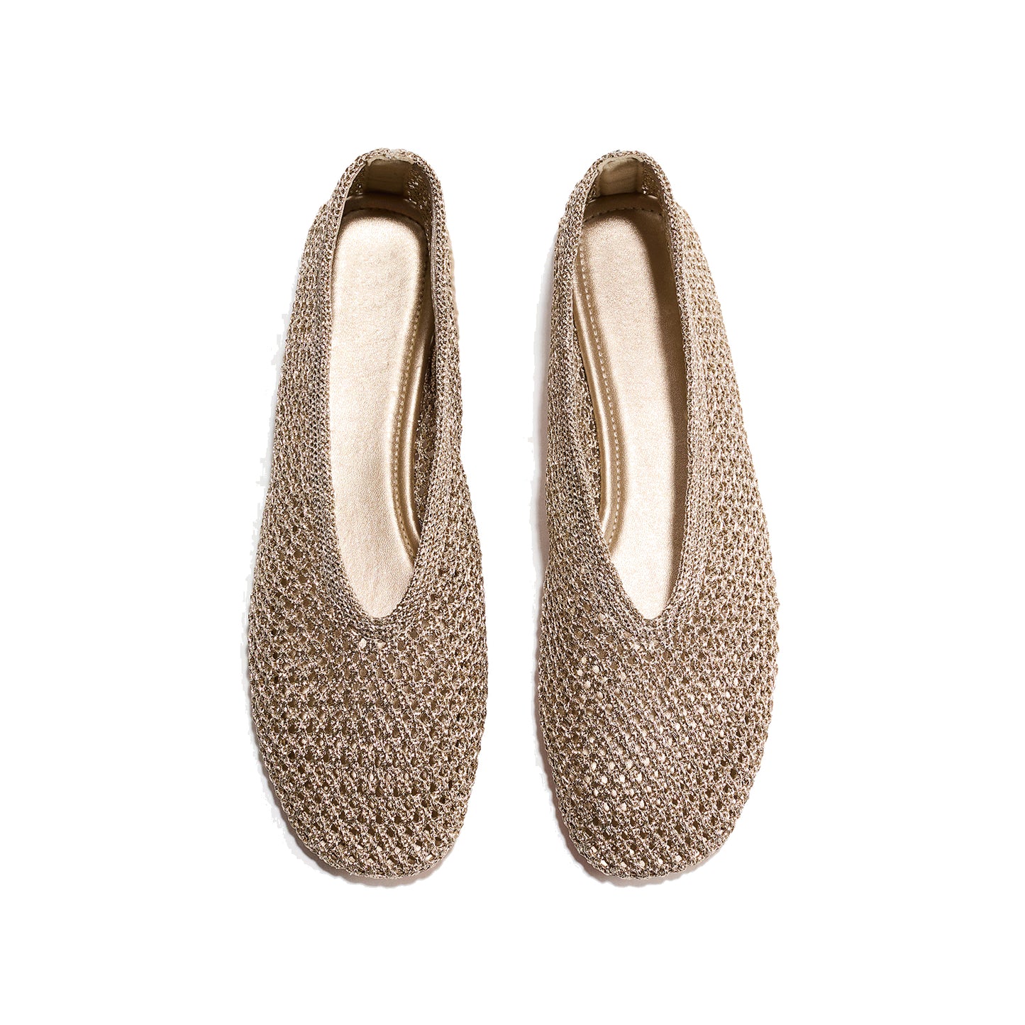 Champagne Woven Square-Toe Simple Slip-On Ballet Classic Flats