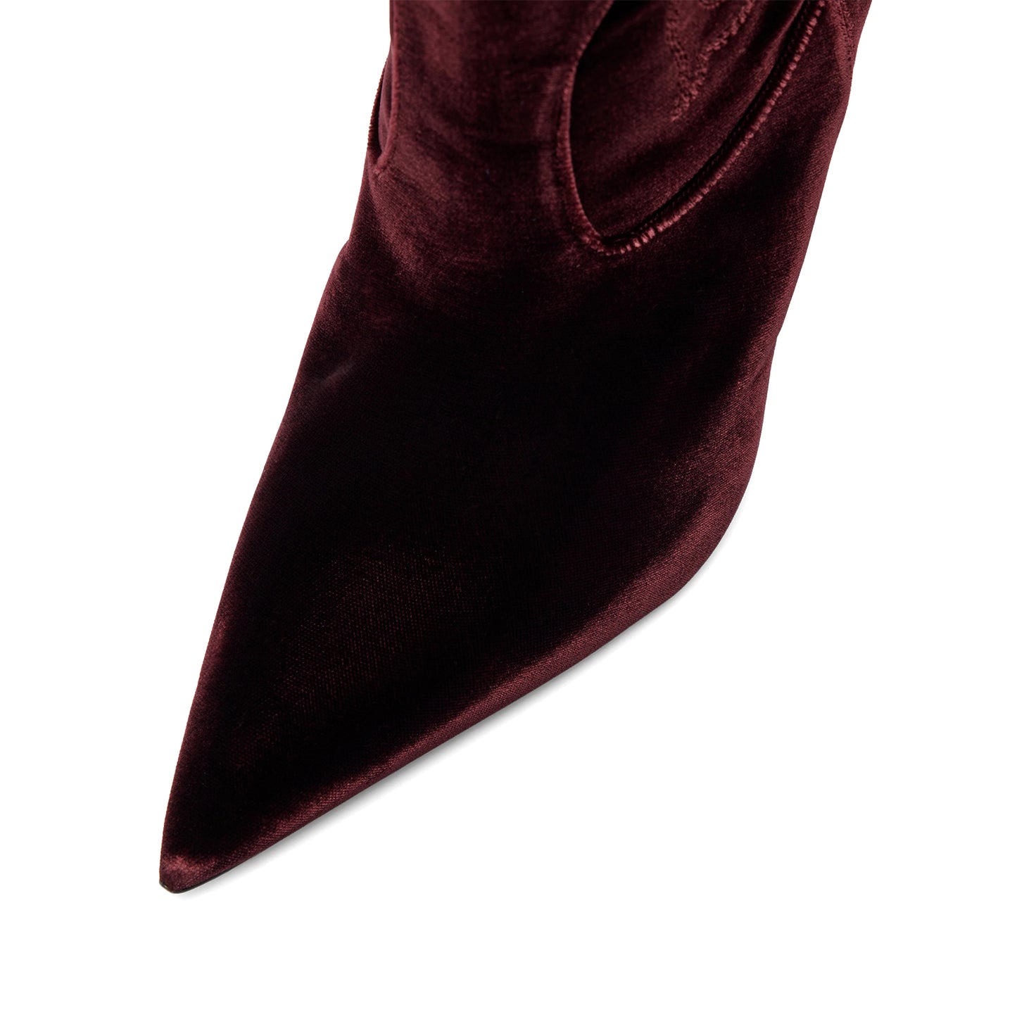Burgundy Velvet Pointed-Toe Embroidery Chic Mid Calf Stiletto Boots