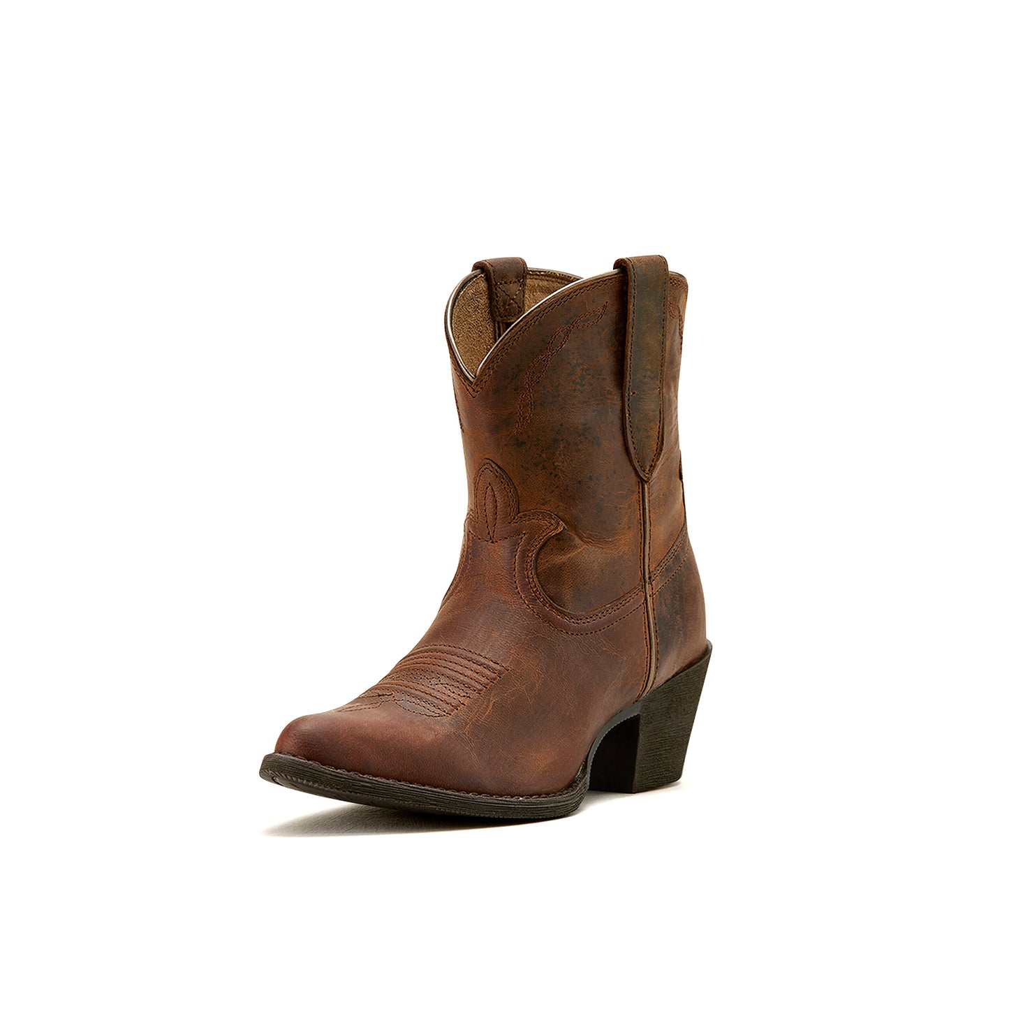 Brown Almond-Toe Stitch Ankle Cowgirl Boots