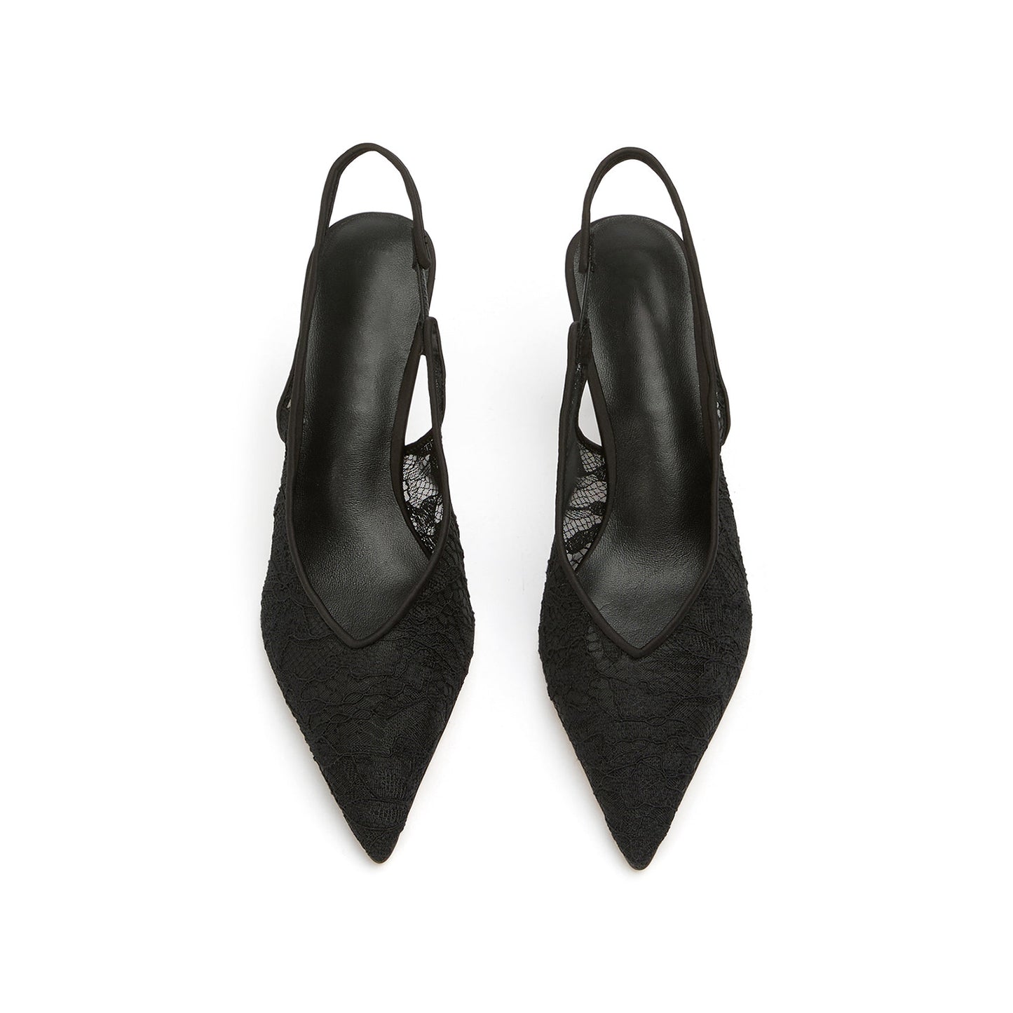 Black Lace Mesh Pointed-Toe Classic Slingback Kitten Heels