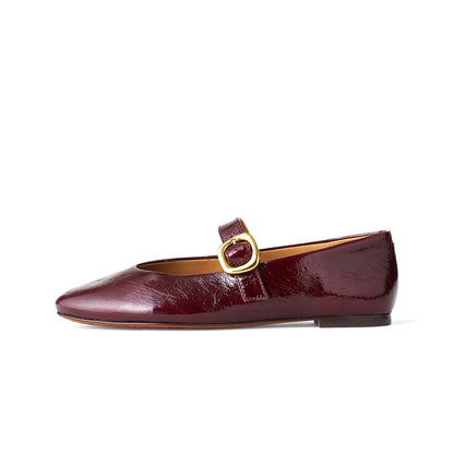 Deep Plum Vegan Leather Round-Toe Buckle Bridge Strap Slip-On Flats