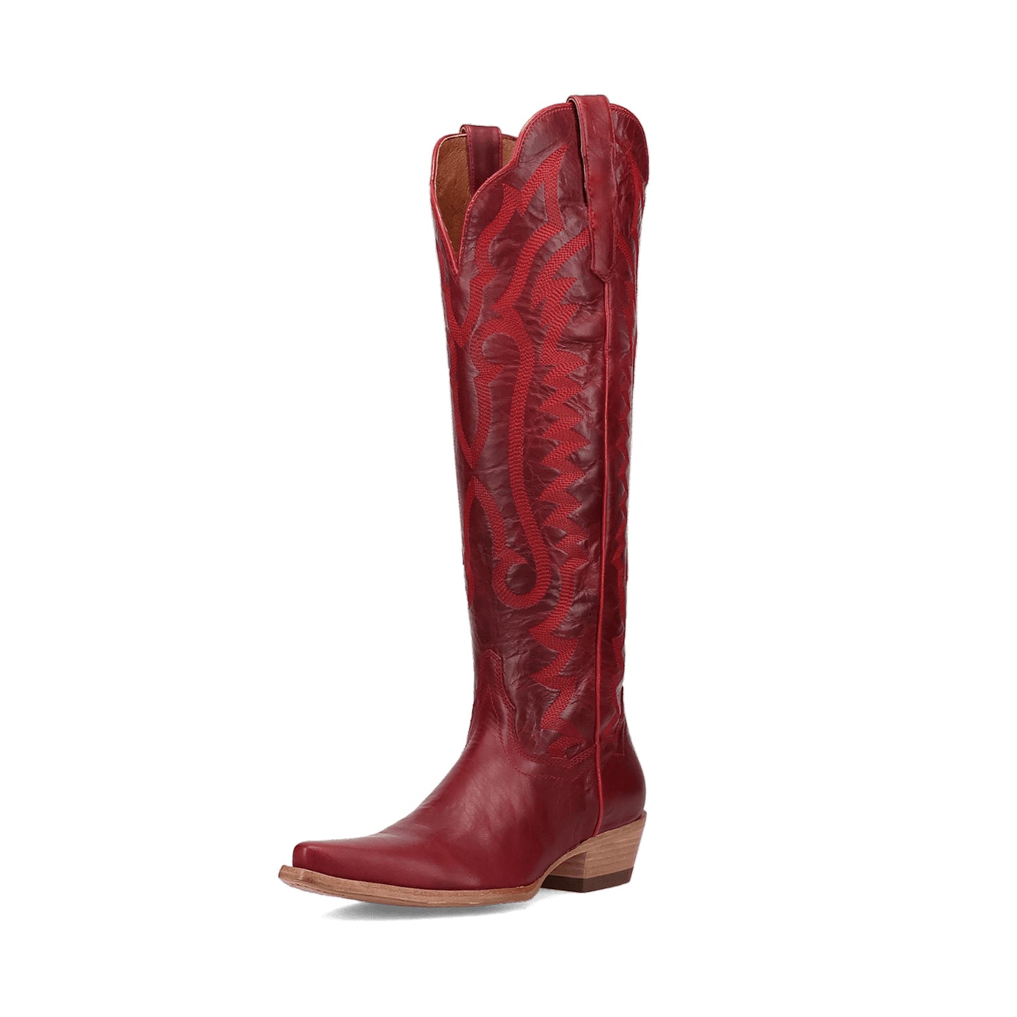 Red Snip-Toe Grace Embroidery Half-Zip Knee High Cowgirl Boots