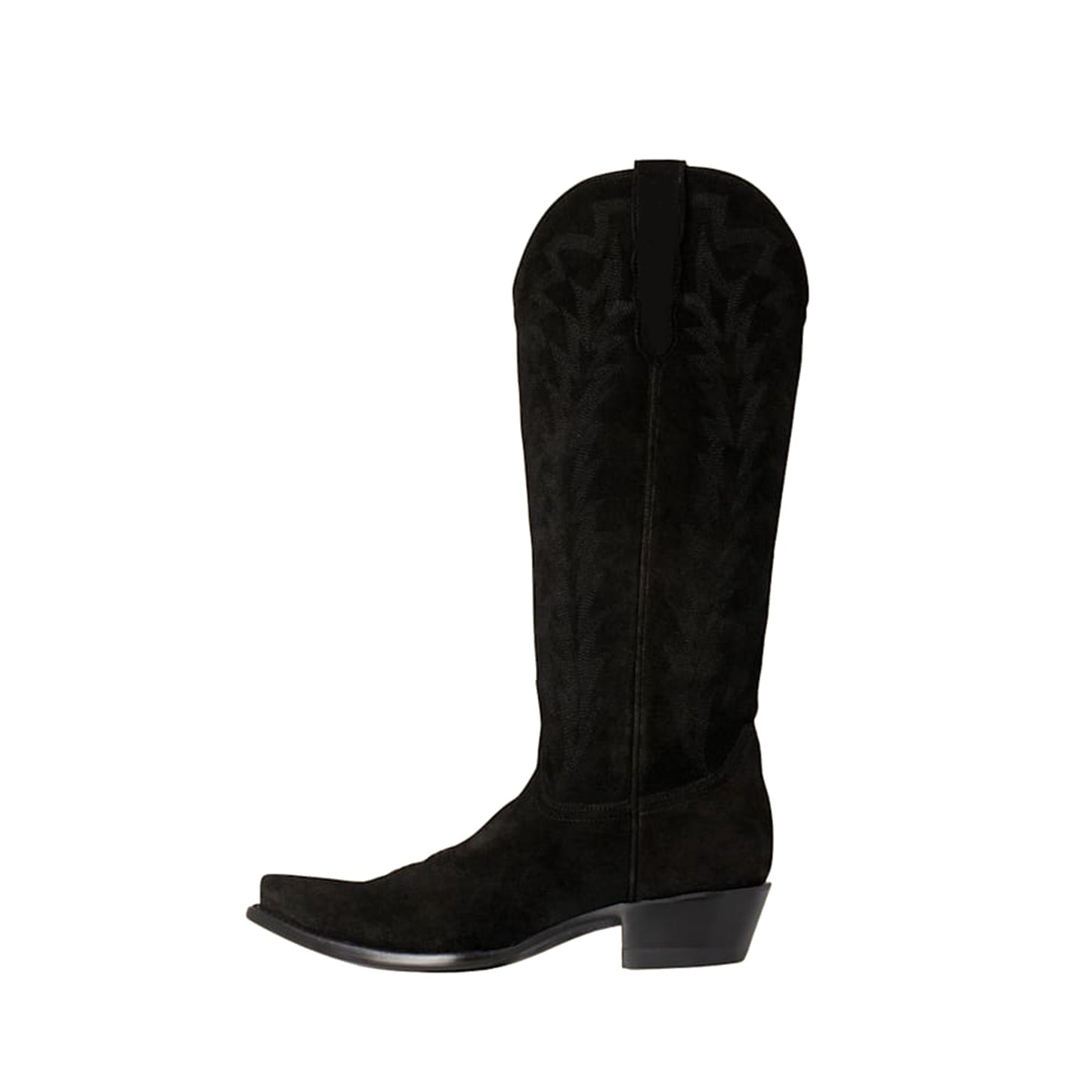 Black Faux Suede Snip-Toe Embroidery Sleek Mid Calf Classic Cowgirl Boots