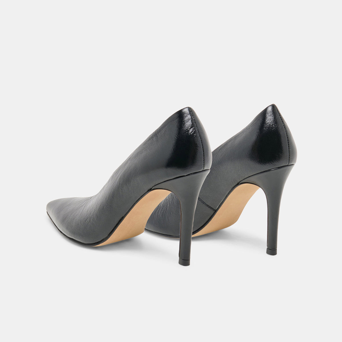 Black Vegan Leather Pointed-Toe Slip-On Classic High Heels Pumps