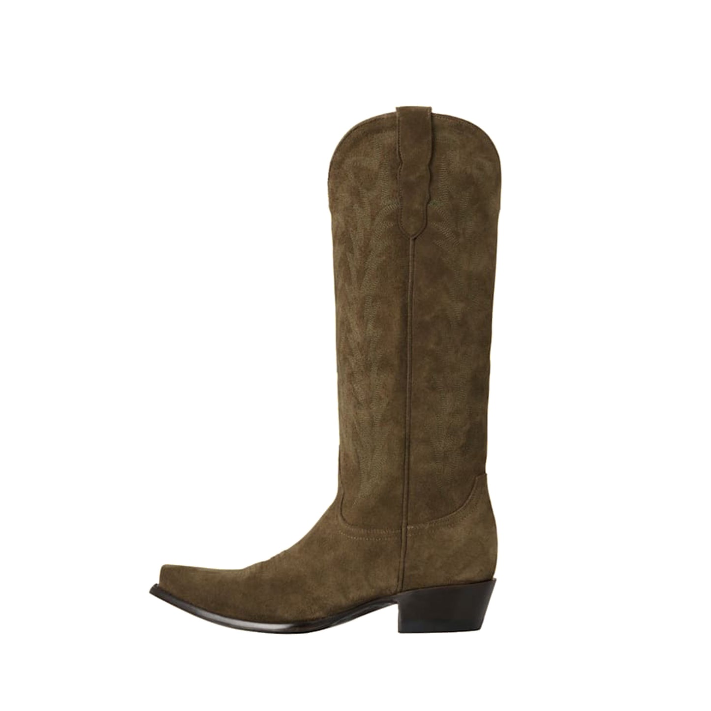 Green Faux Suede Snip-Toe Embroidery Sleek Mid Calf Classic Cowgirl Boots