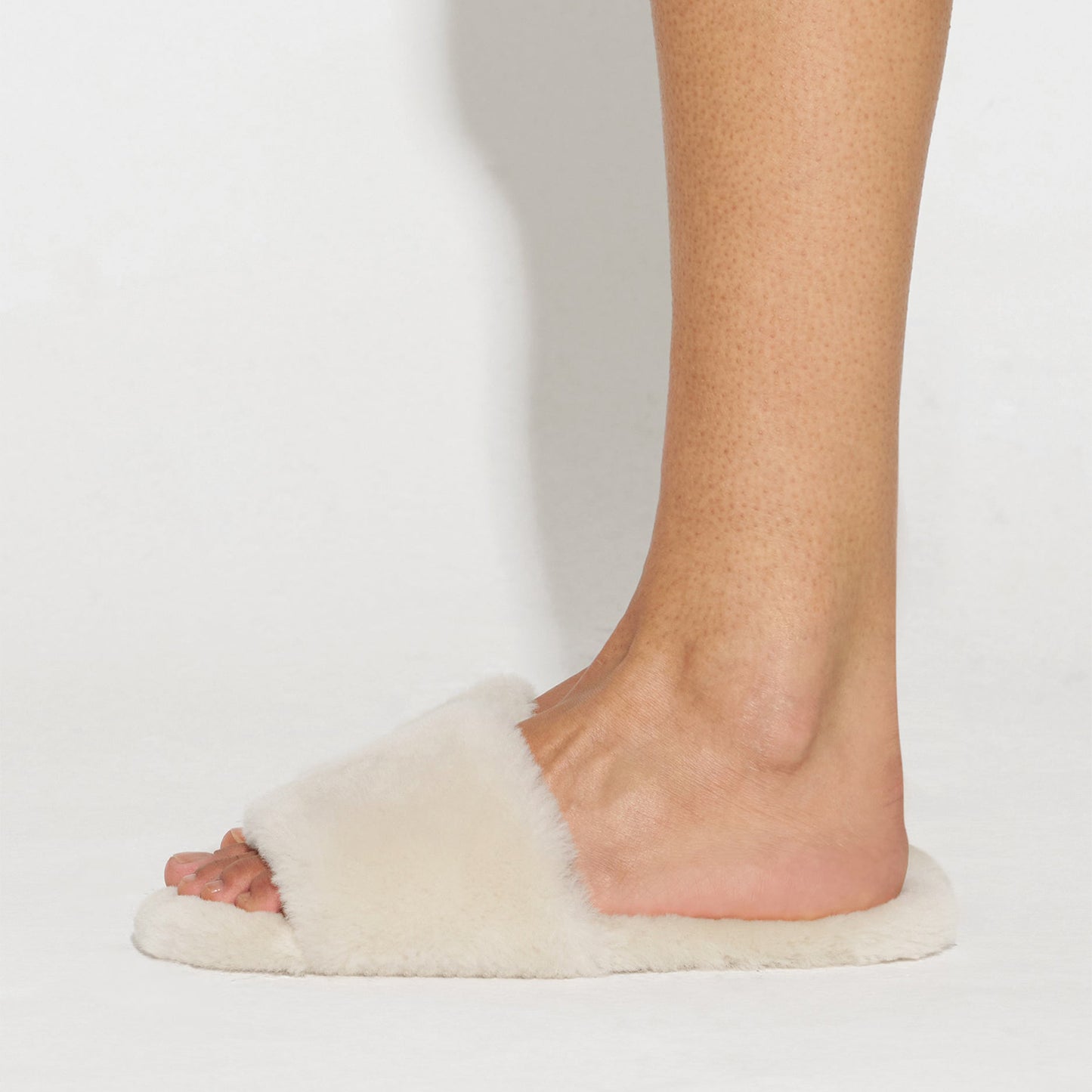 Cream Plush Square-Toe Slip-On Slippers Flats