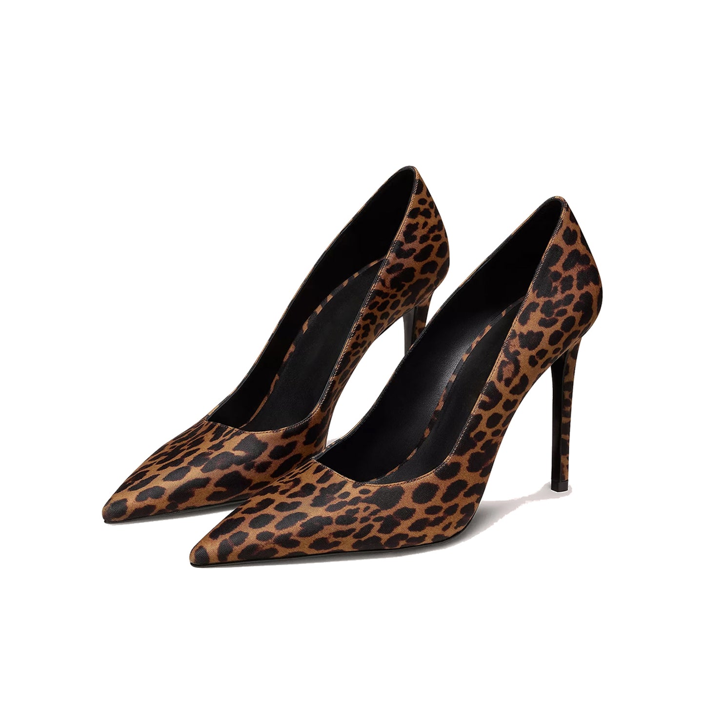 Leopard Satin Pointed-Toe Slip-On High Heels