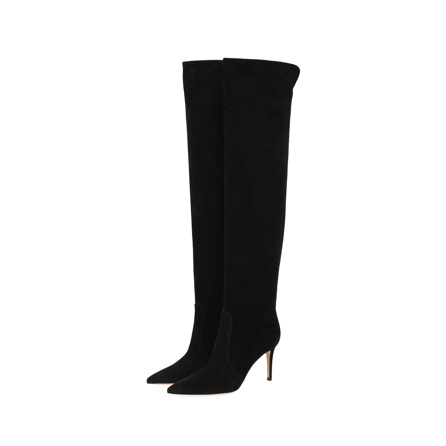 Black Faux Suede Pointed-Toe Wide Calf Over-The-Knee Stiletto Boots