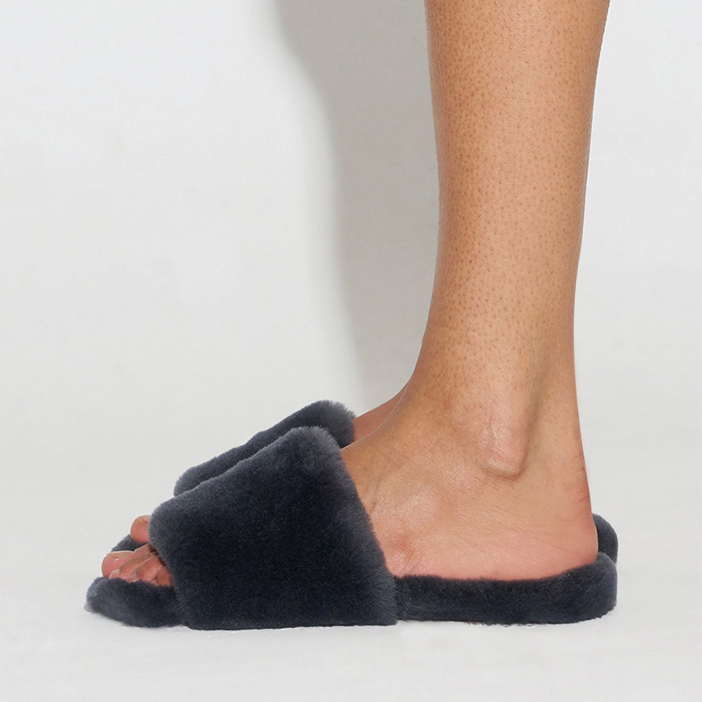 Charcoal Plush Square-Toe Slip-On Slippers Flats
