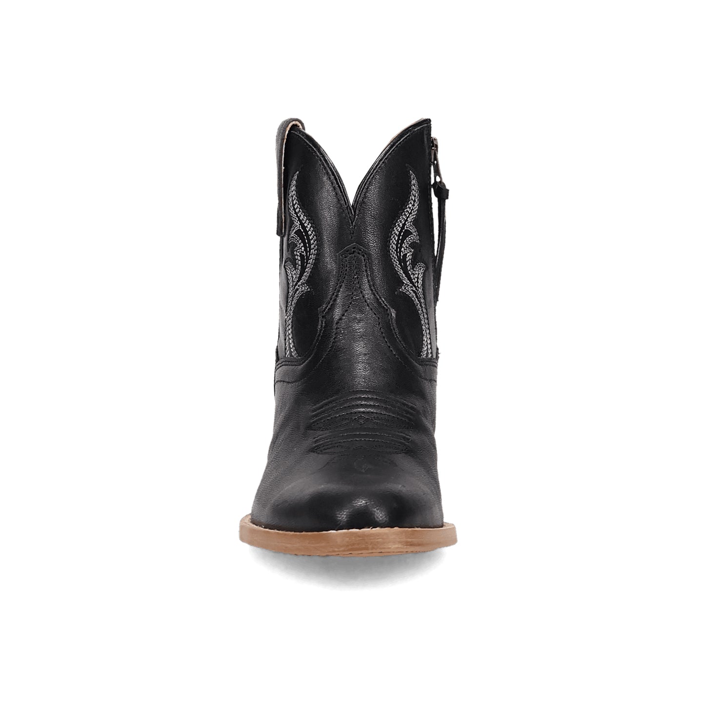 Black Round-Toe Grace Embroidery Full-Zip Ankle Cowgirl Boots