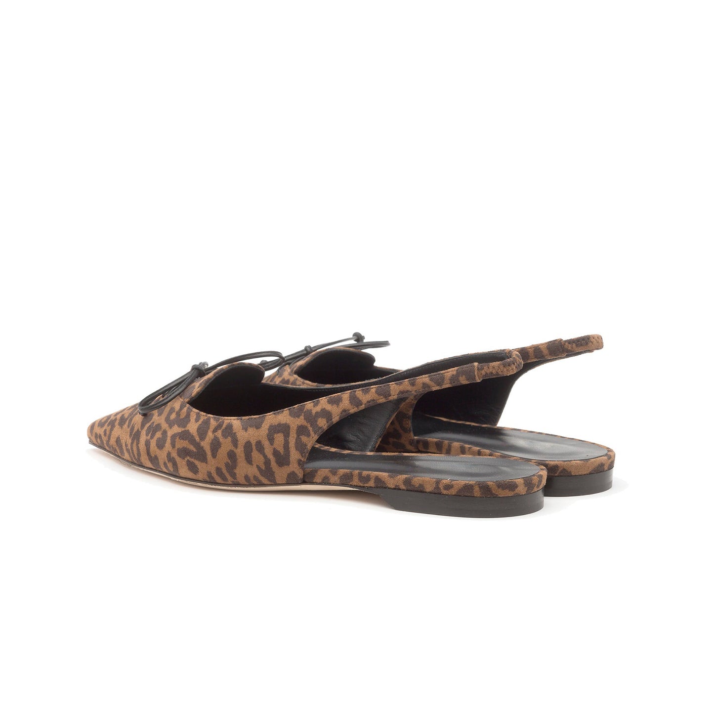 Leopard Faux Suede Pointed-Toe Front Bow Slingback Flats