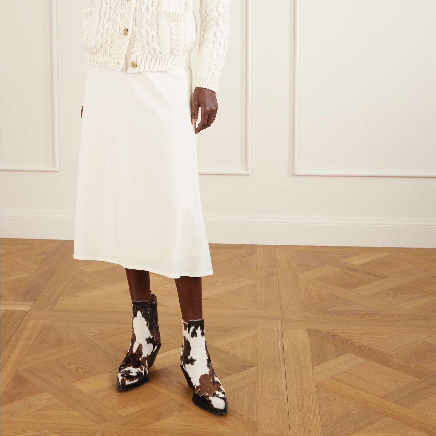 Cow Print Pointed-Toe Appliques Chic Ankle Cowgirl Boots
