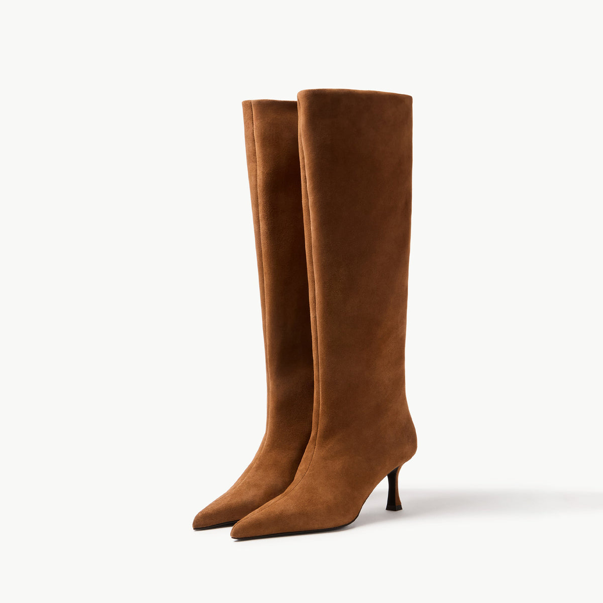 Tan Faux Suede Pointed-Toe Knee High Simple High Stiletto Boots