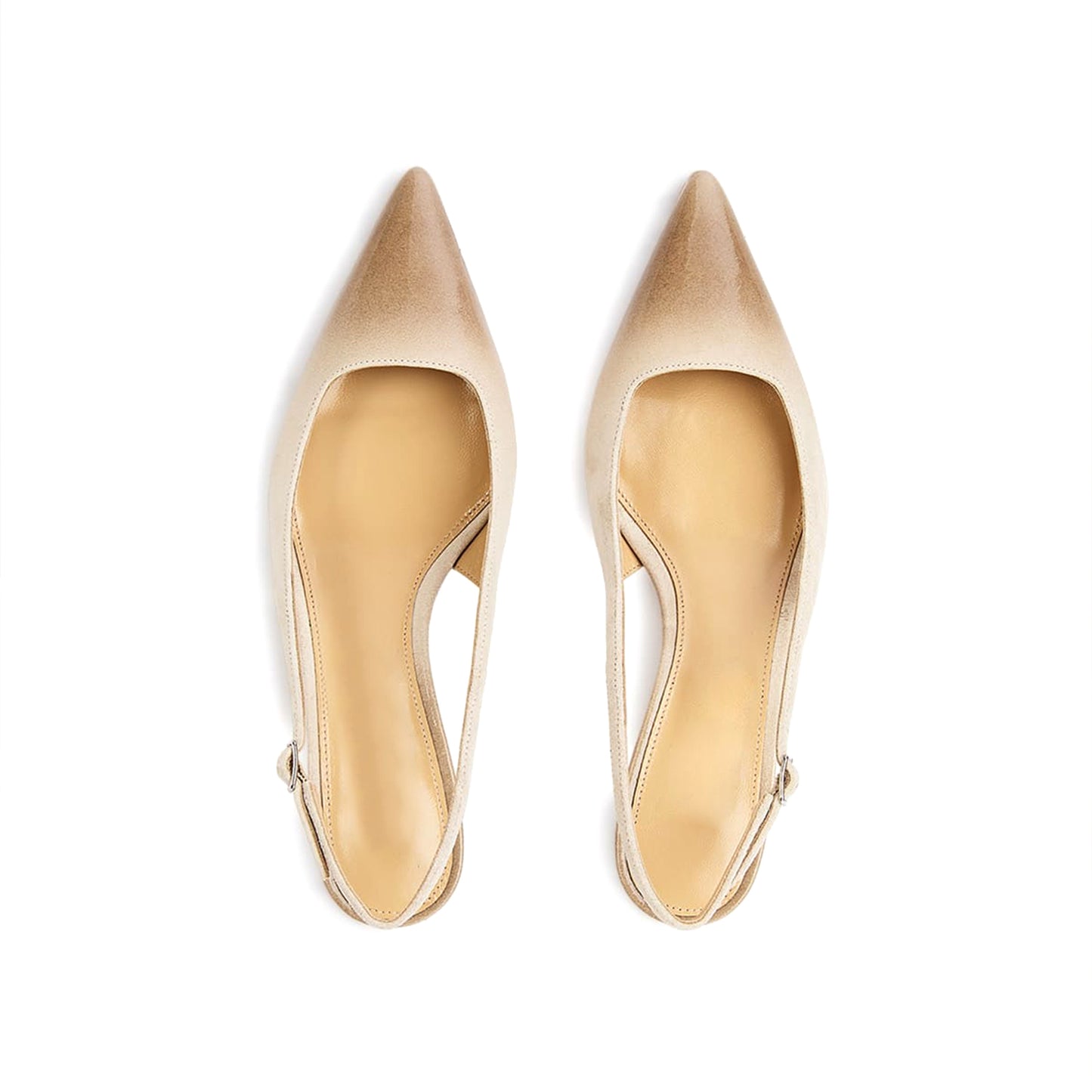 Sand Pointed-Toe Simple Slingback Slip-On Kitten Heels