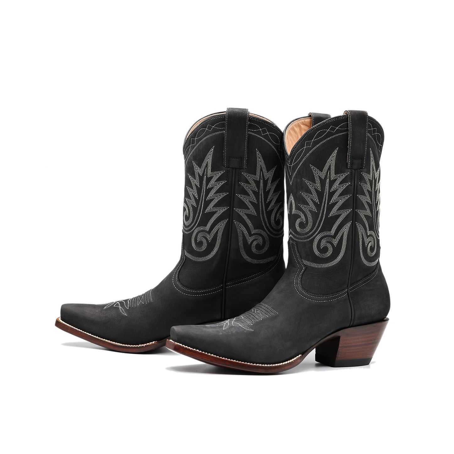 Black Snip-Toe Chic Embroidery Western Ankle Cowgirl Boots