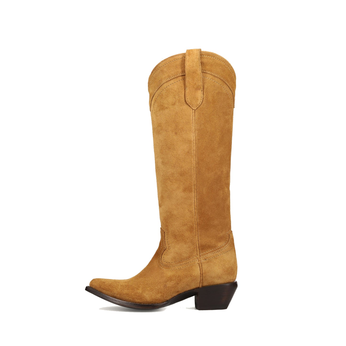 Camel Faux Suede Almond-Toe Sleek Wide Calf Knee High Simple Cowgirl Boots
