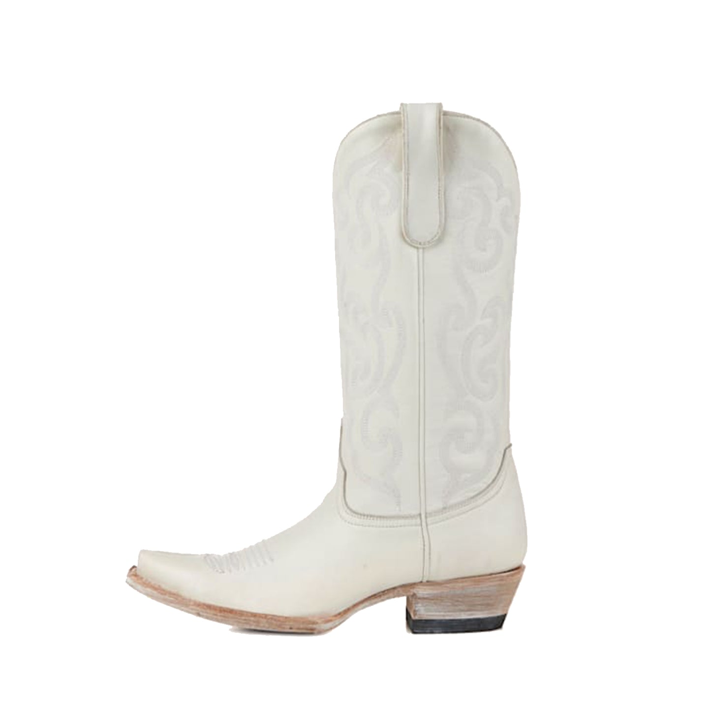 White Snip-Toe Delicate Embroidery Mid Calf Classic Cowgirl Boots
