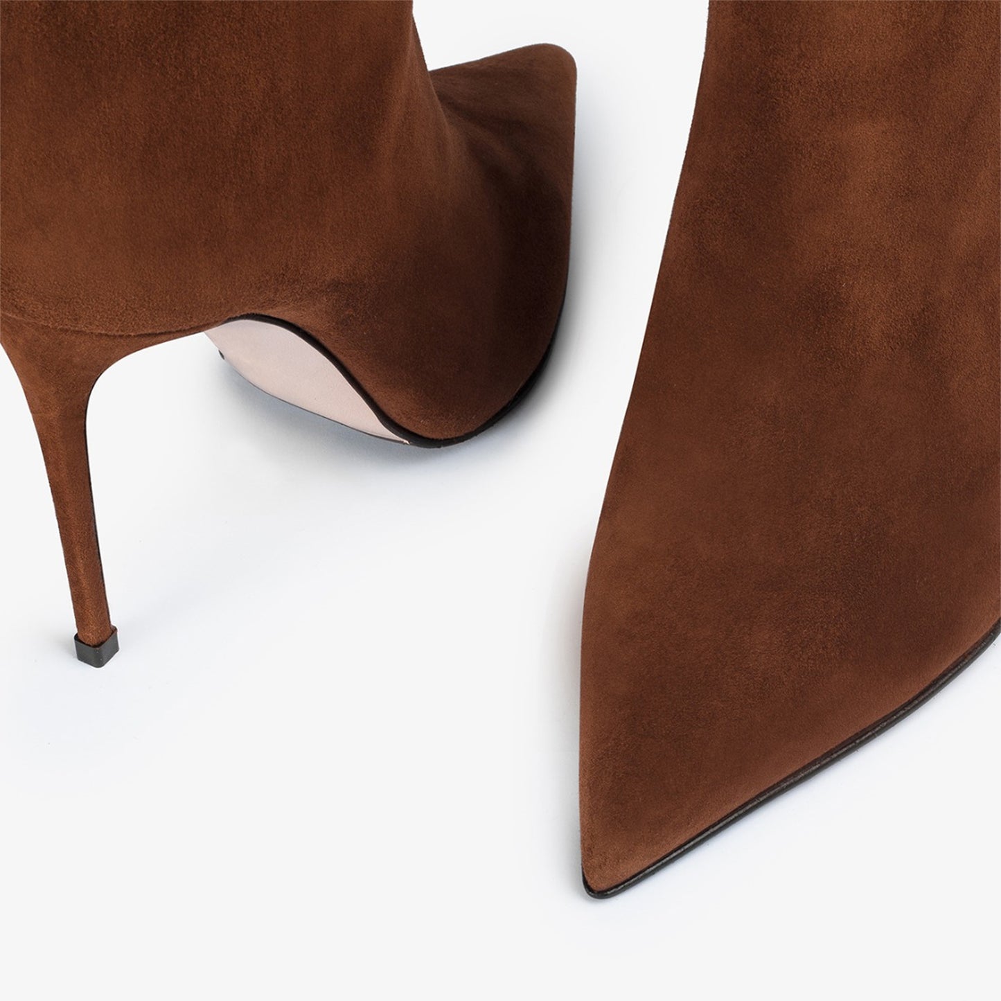 Coffee Faux Suede Pointed-Toe Simple Wide Calf Knee High Tall Stiletto Boots