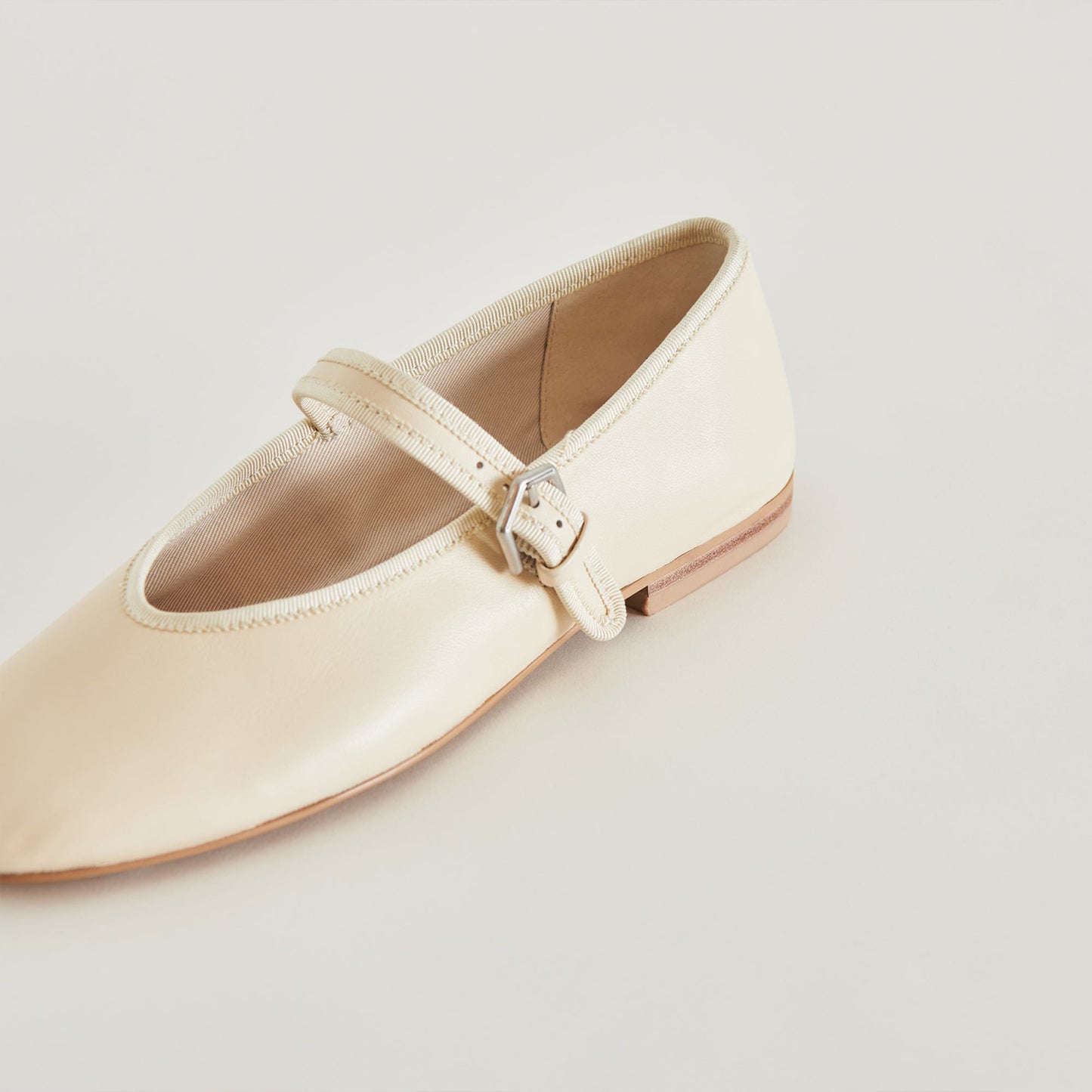 Cream Vegan Leather Round-Toe Bridge Strap Ballet Flats
