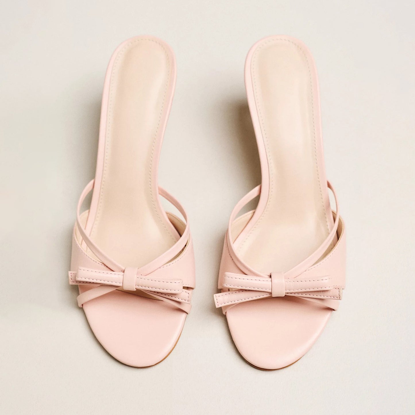 Pink Peep Round-Toe Front Knot Strappy Backless Chic Kitten Heels