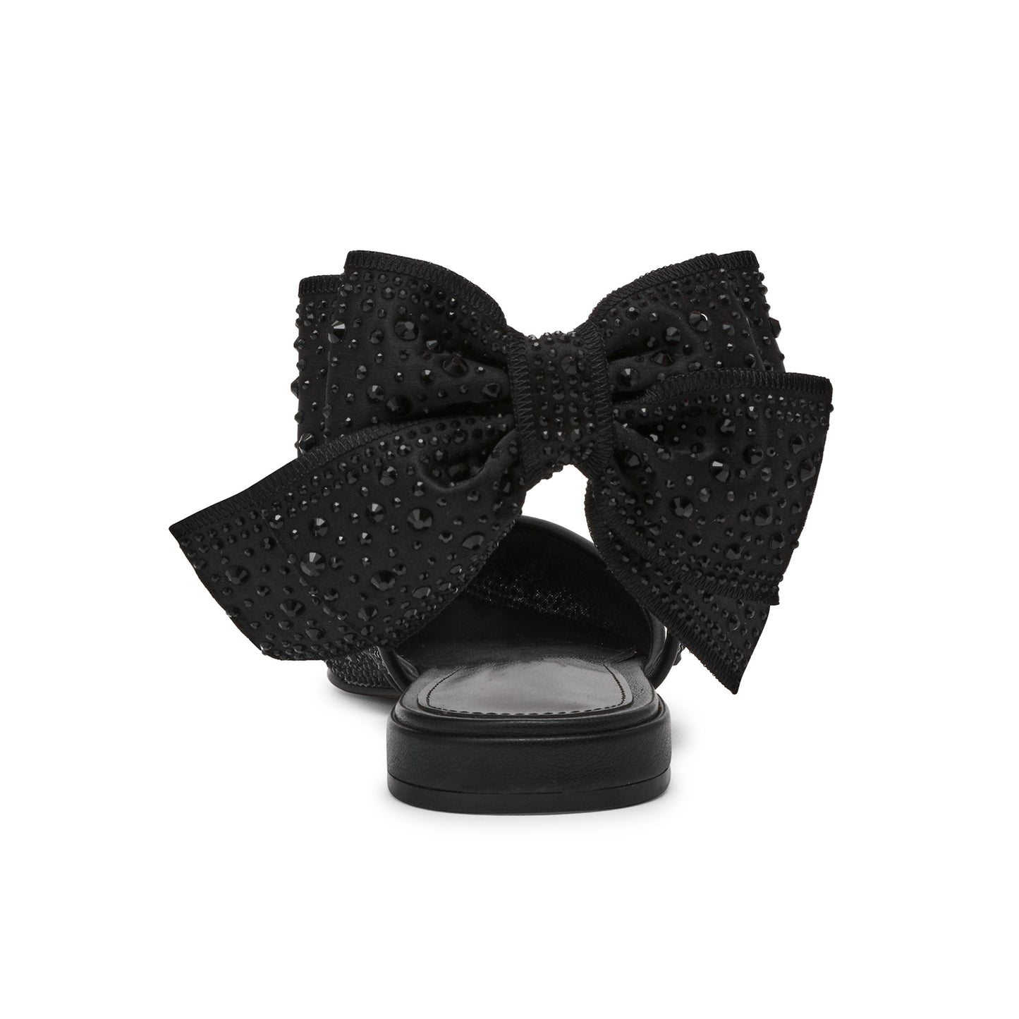 Black Satin Pointed-Toe Slingback Back Bow Rhinestone Flats