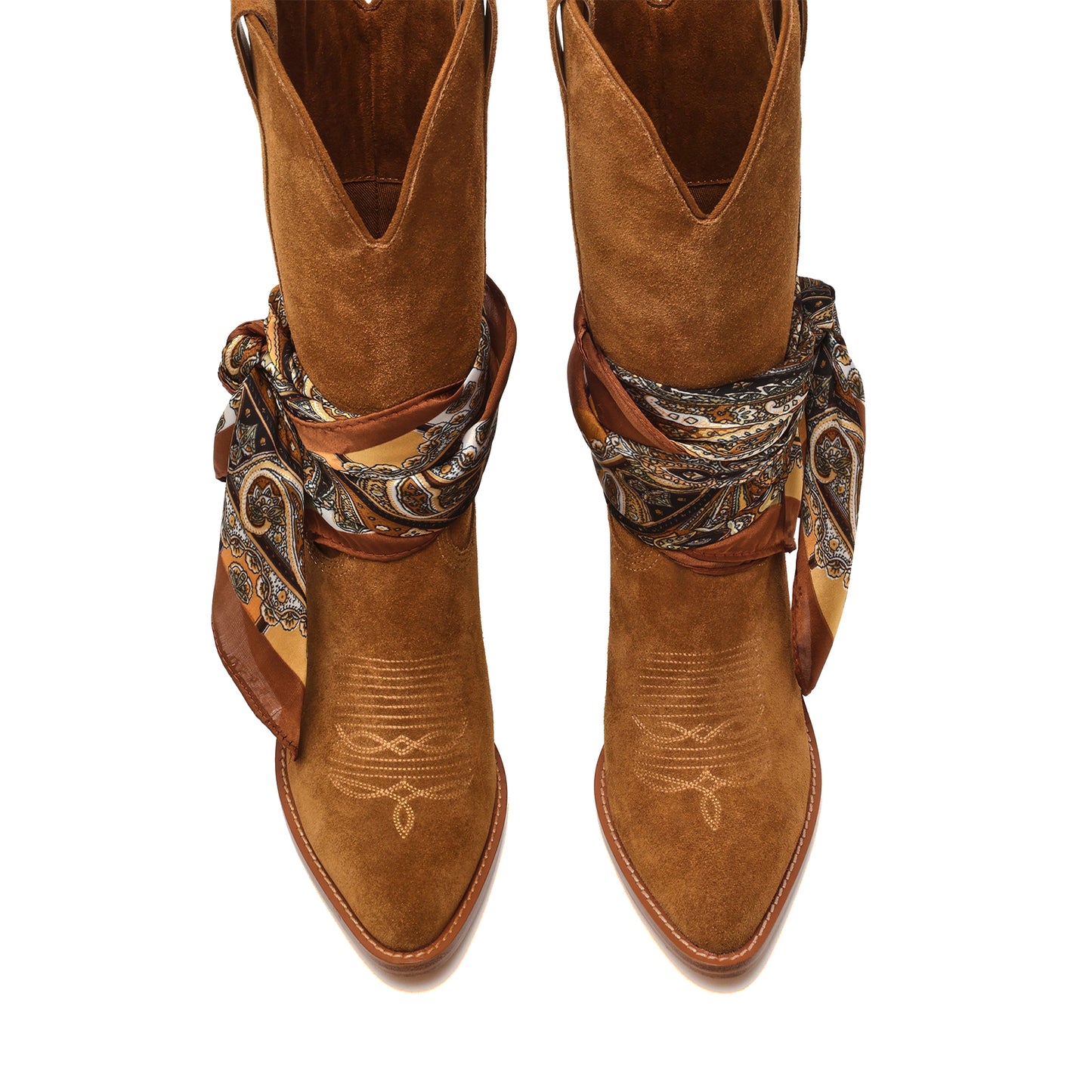 Brown Faux Suede Almond-Toe Classic Simple Mid Calf Cowgirl Boots