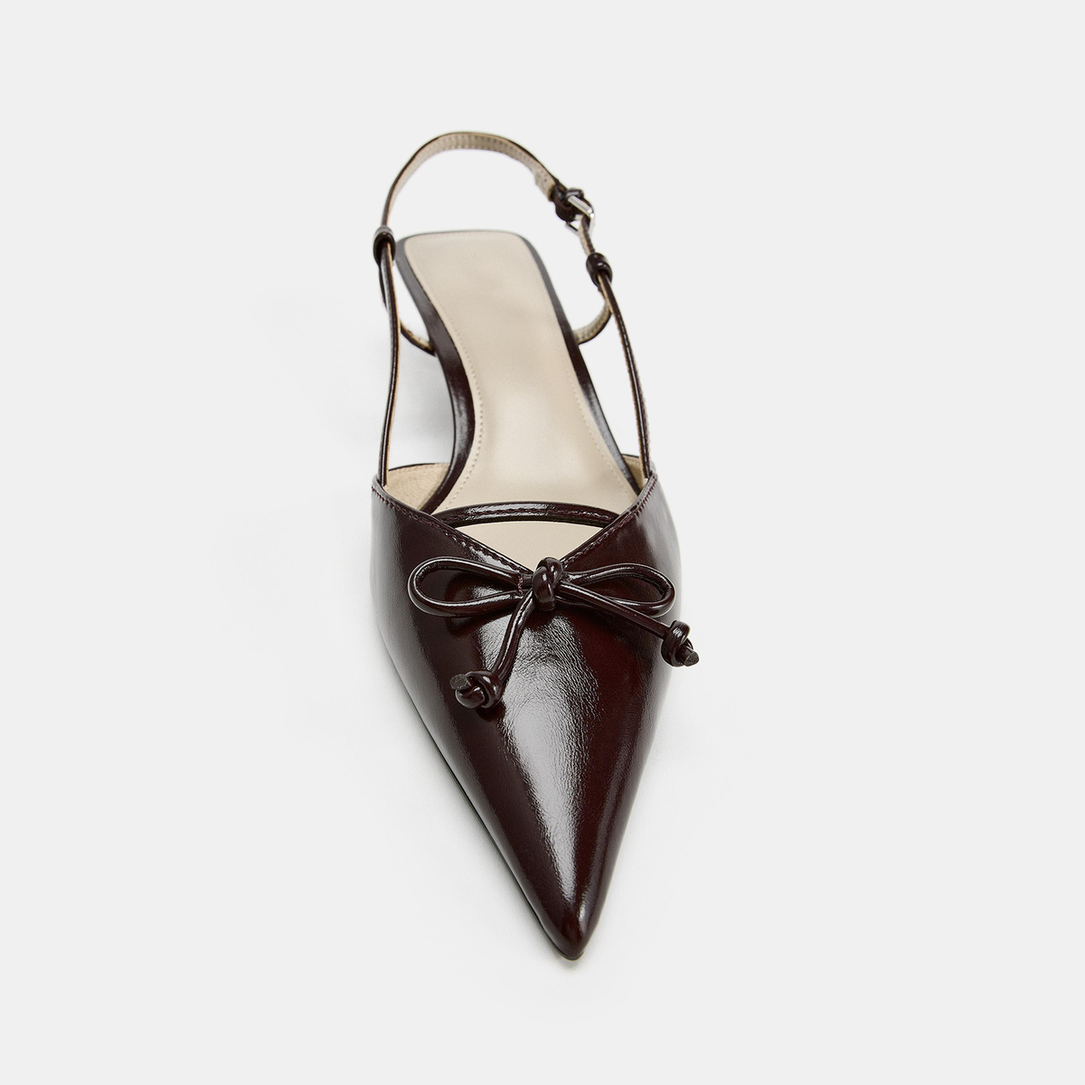 Burgundy Pointed-Toe Chic Slingback Kitten Heels With Front Bow