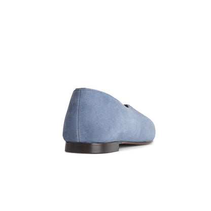 Blue Faux Suede Square-Toe Ballet Flats