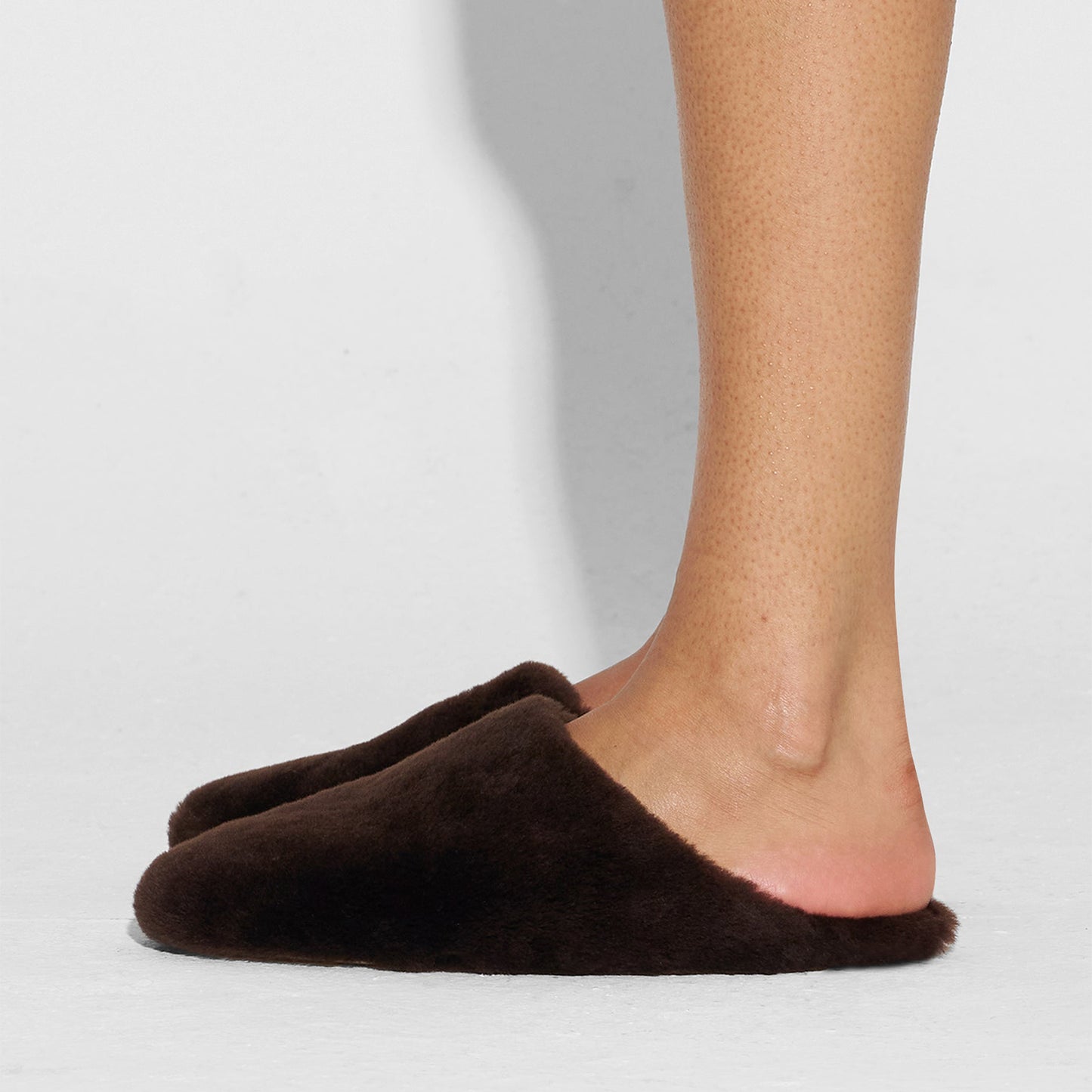 Chocolate Plush Square-Toe Slip-On Backless Slippers Flats
