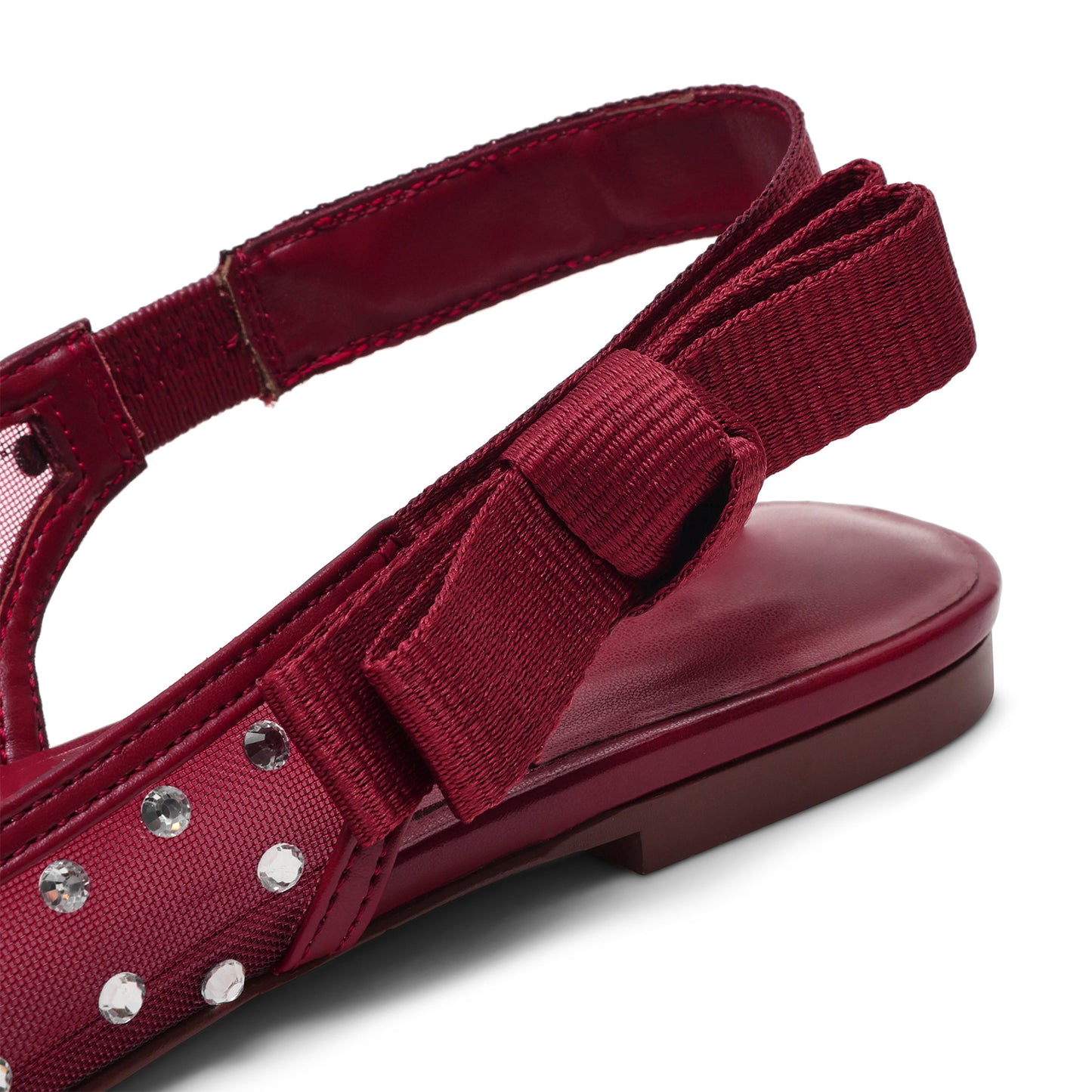 Red Mesh Pointed-Toe Rhinestones And Slingback With Bow Flats