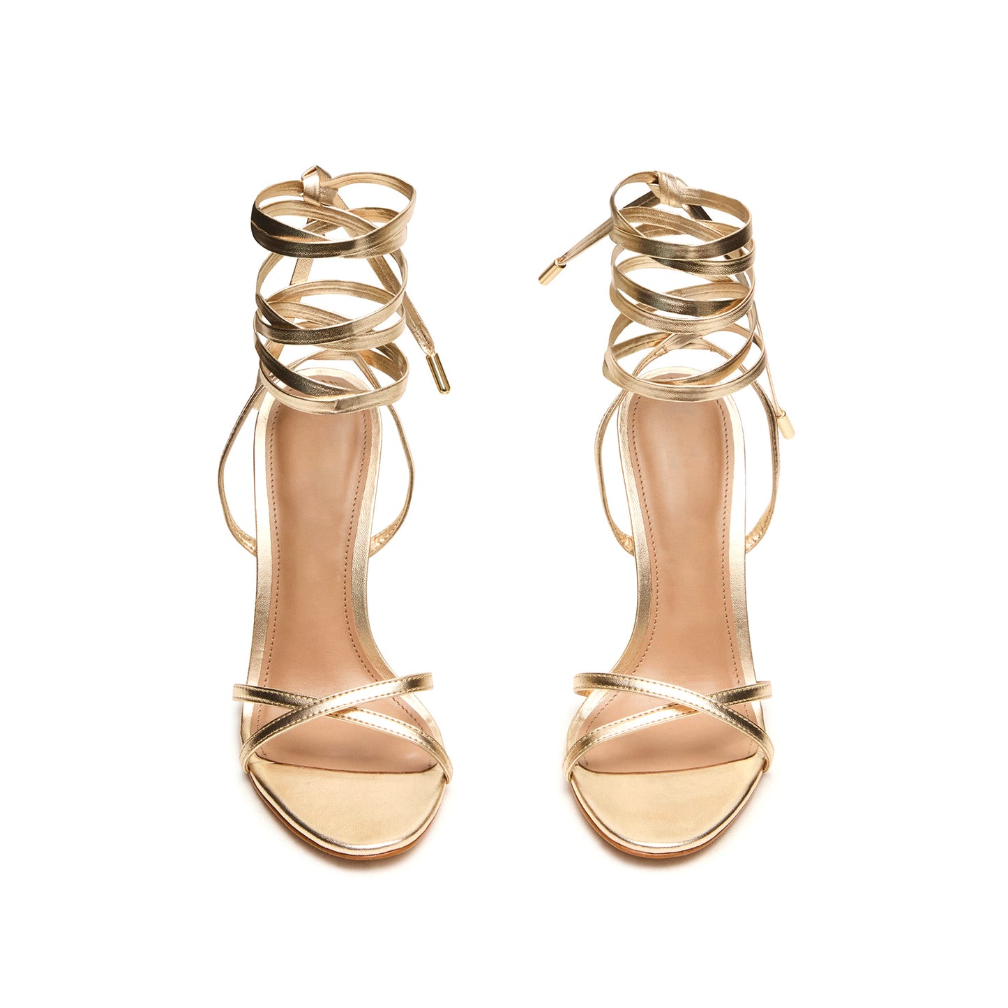 Metallic Champagne Round-Toe Ankle Strappy High Heels