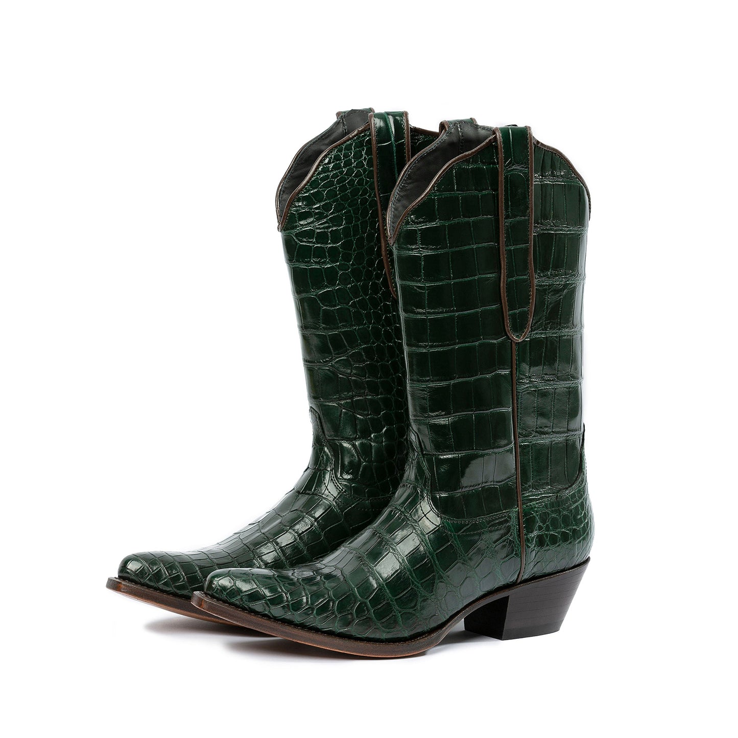 Black Crocodile Print Snip-Toe Simple Mid Calf Cowgirl Boots