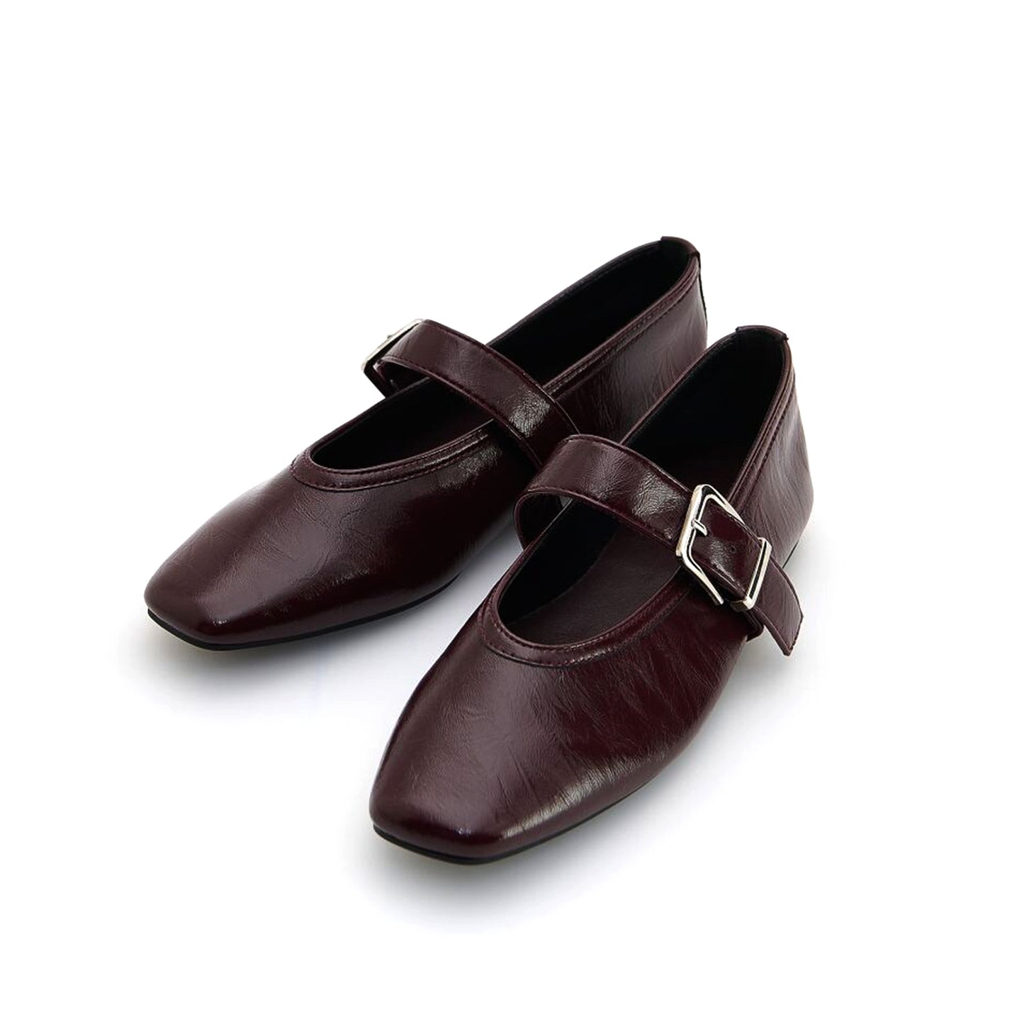 Maroon Square-Toe Bridge Strap Ballet Flats