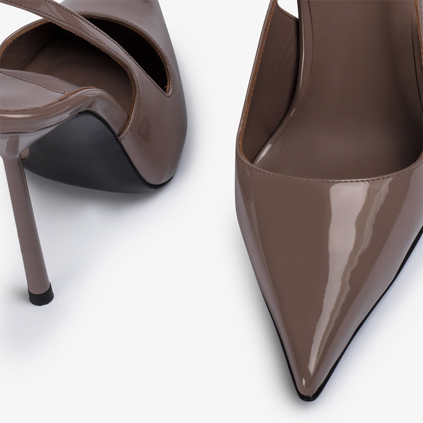 Patent Dark Gray Pointed-Toe Sleek Slingback High Heels