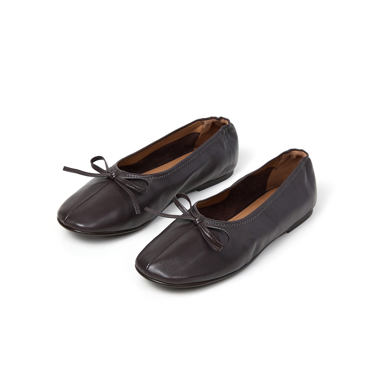 Chocolate Square-Toe Classic Front Bow Slip-On Ballet Flats