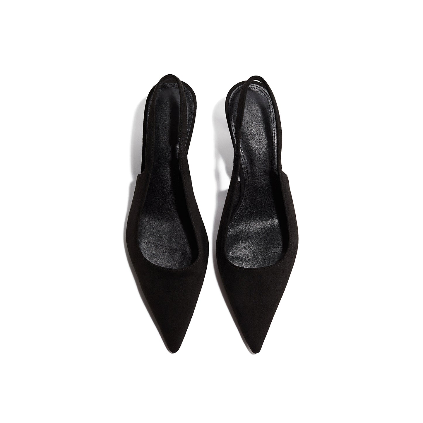 Black Faux Suede Pointed-Toe Slingback Slip-On Kitten Heels