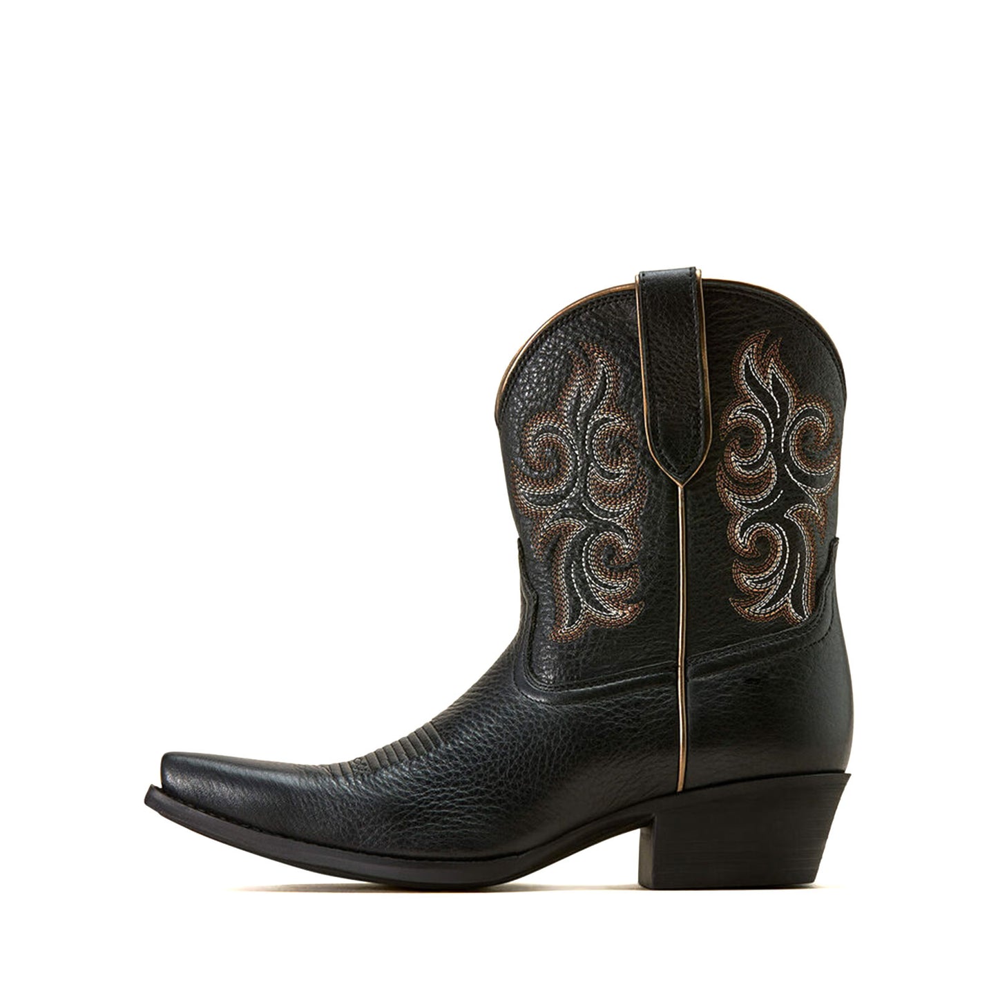 Black Snip-Toe Classic Embroidery Western Ankle Cowgirl Boots
