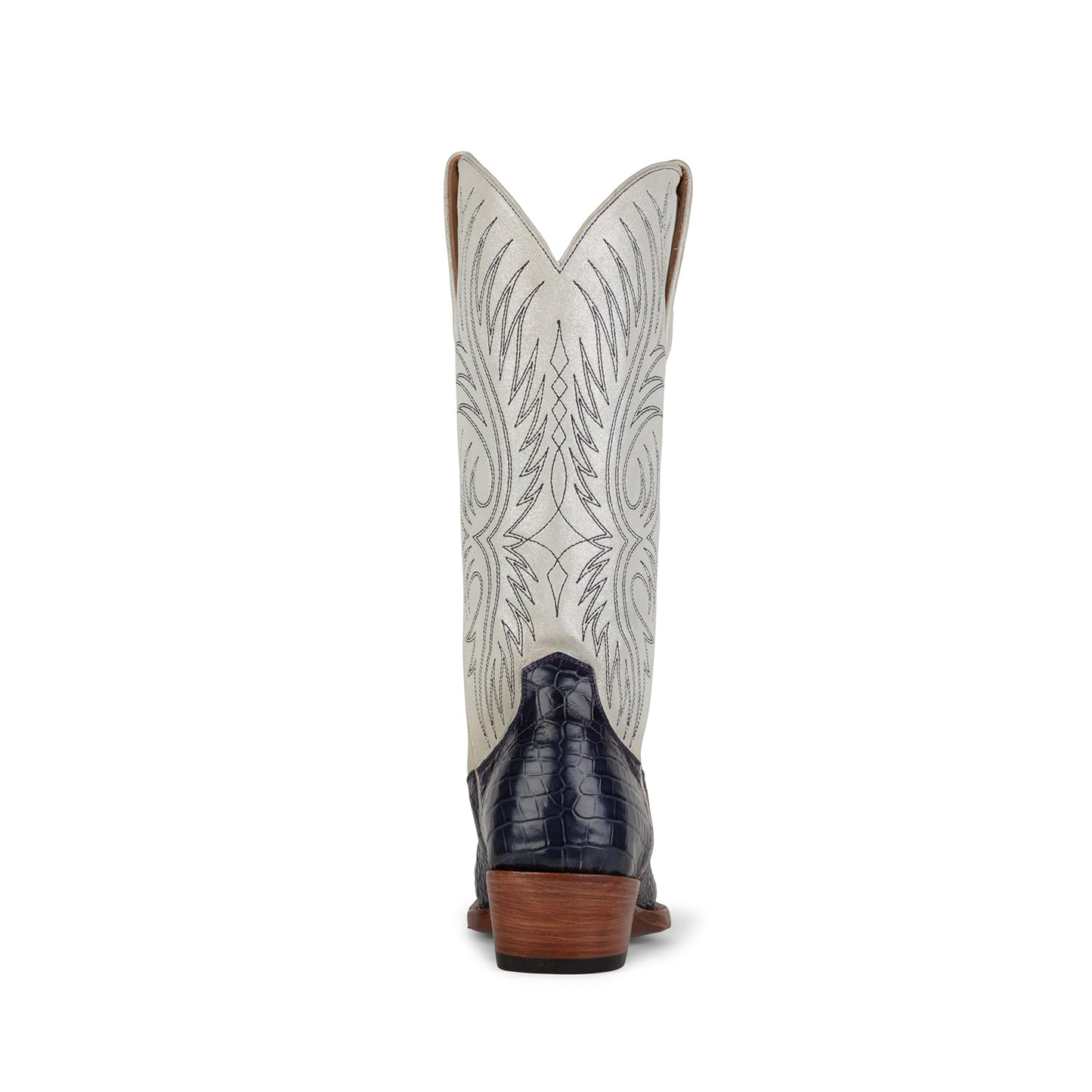 Contrast Ivory And Purple Crocodile Print Snip-Toe Embroidery Mid Calf Cowgirl Boots
