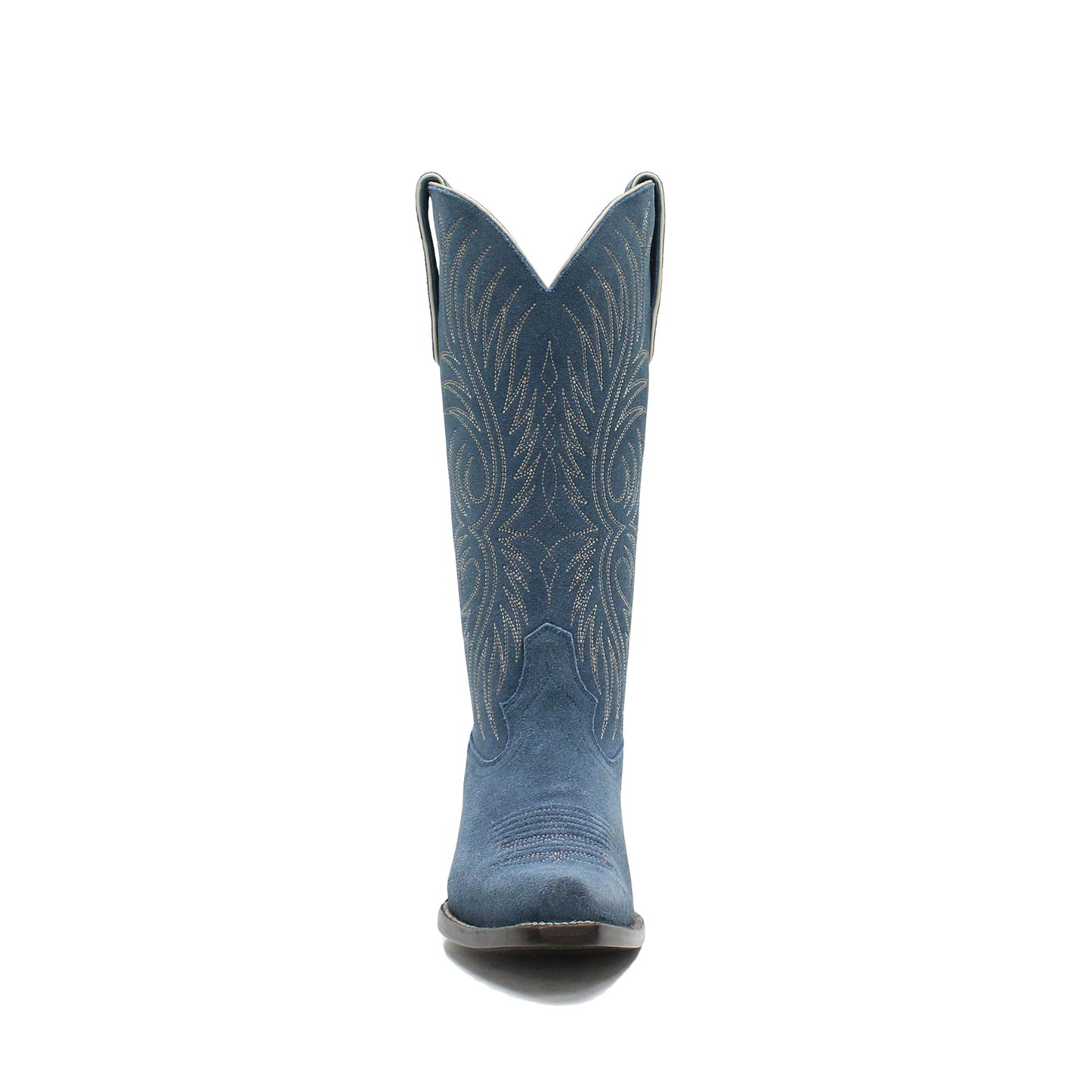 Blue Faux Suede Snip-Toe Western Embroidery Mid Calf Cowgirl Boots