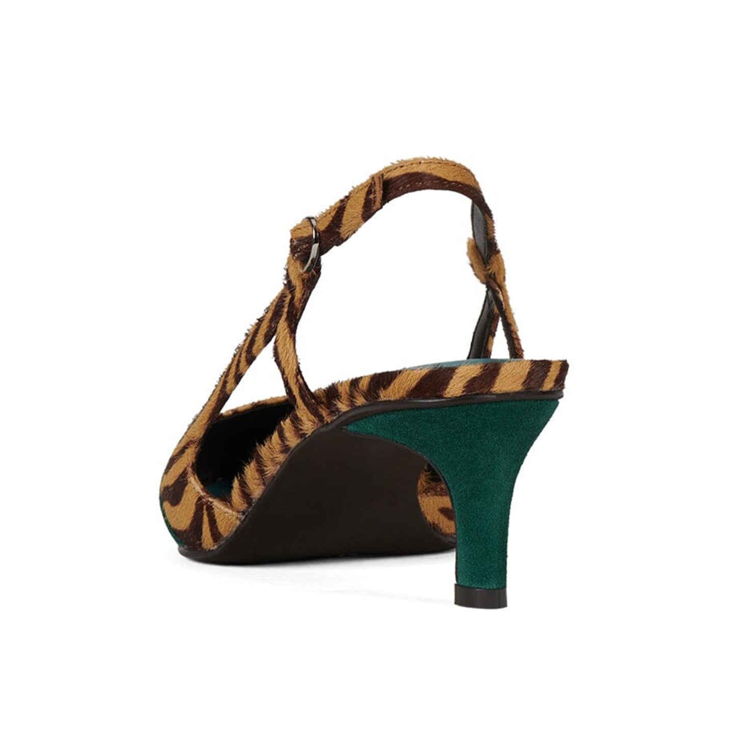 Zebra Pattern And Turquoise Pointed-Toe Slingback Chic Kitten Heels