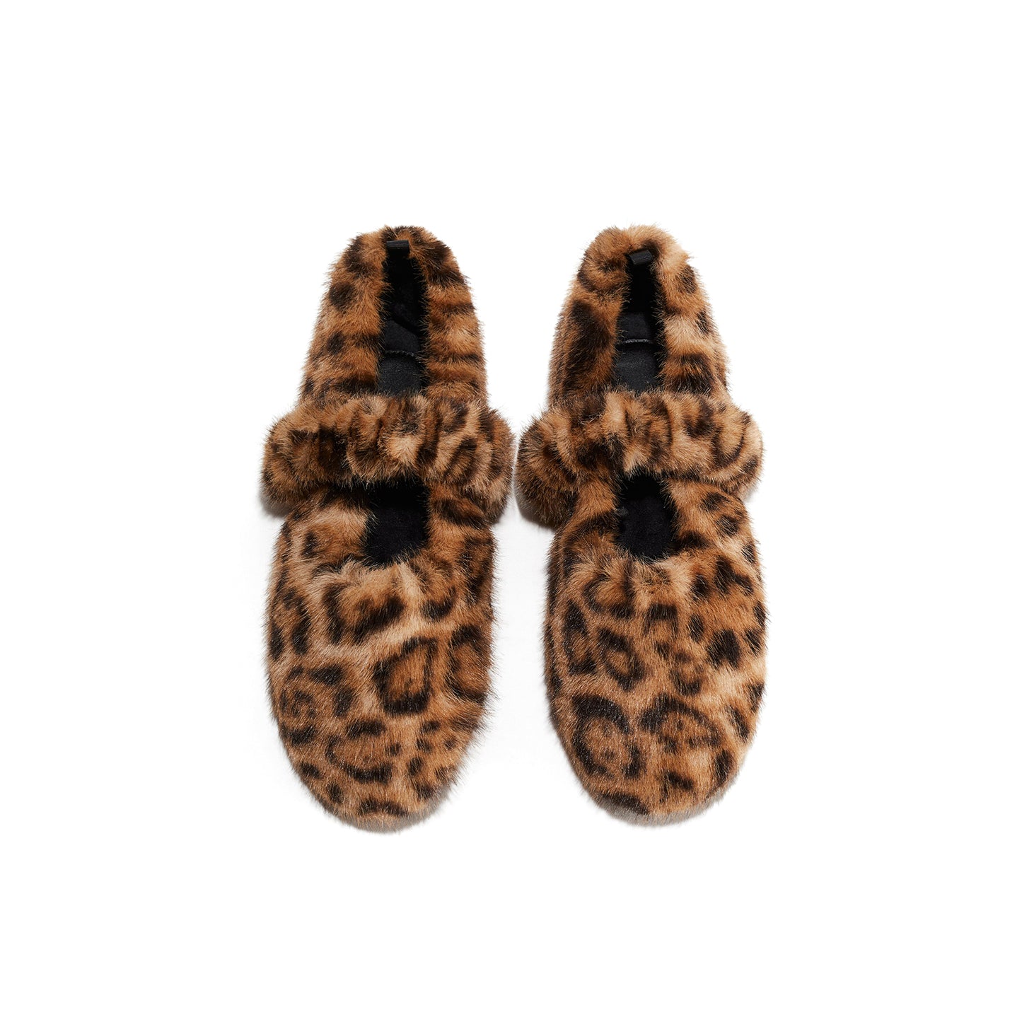Leopard Plush Round-Toe Bridge Strap Flats